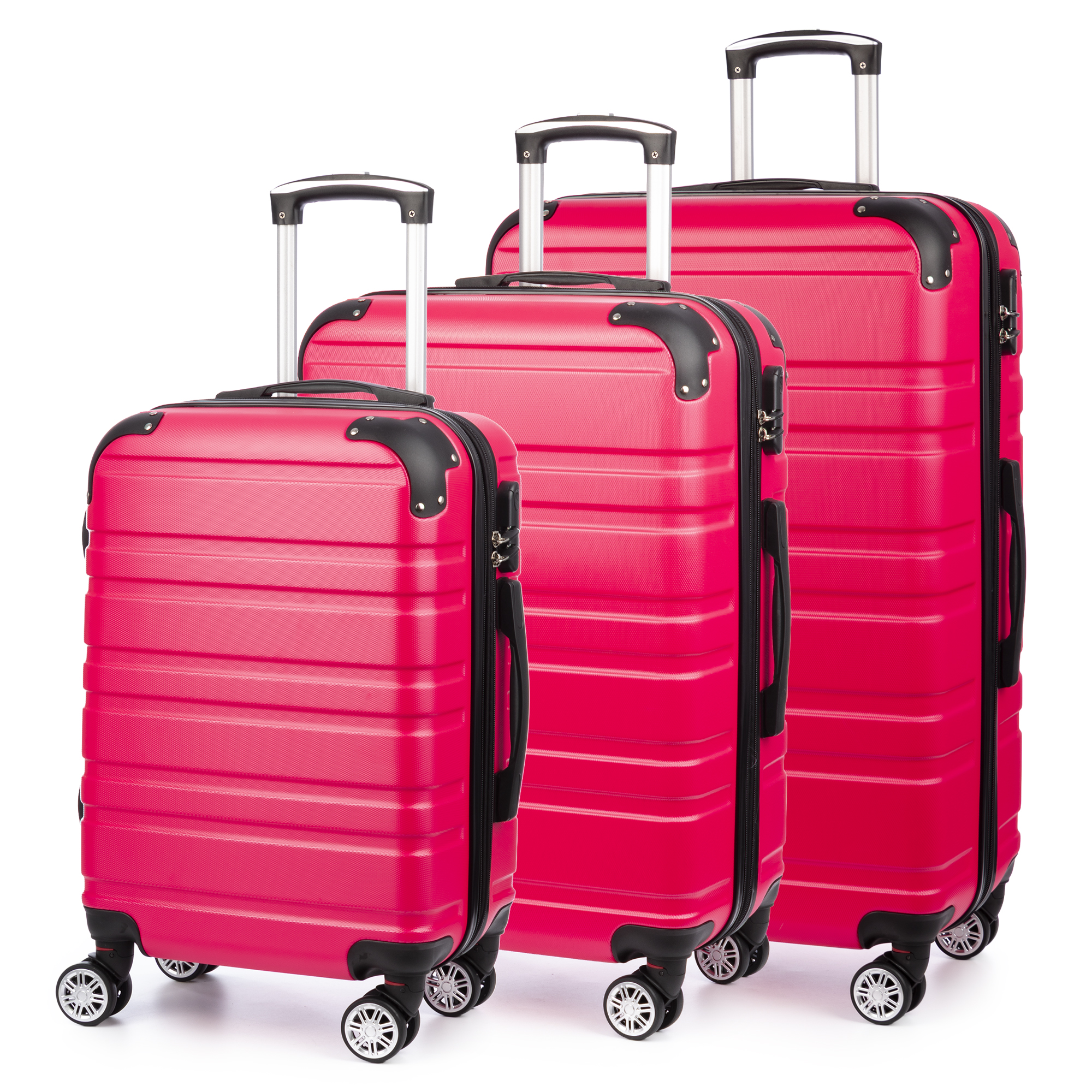 DAM.Juego de 3 maletas Trolley extensibles, en material ligero ABS de alta resistencia. Cerradura numérica, 4 ruedas dobles giratorias 360°. 50x31x77cm