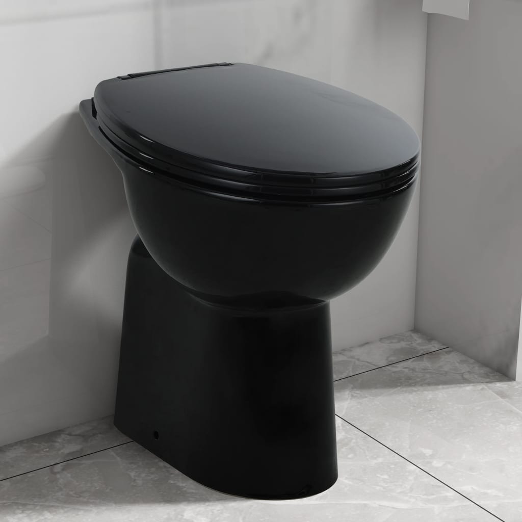 vidaXL Inodoro sin Bordes Cierre Suave Alto 7 cm Cerámica Aseo de Baño Color Negro,  Blanco, y mas