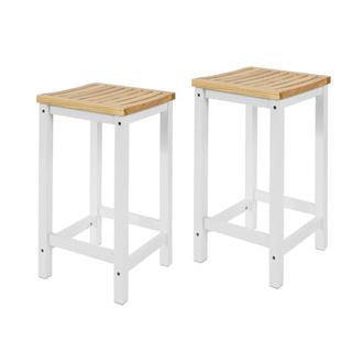 SoBuy FST29-WNx2 2 x Taburetes de Bar Cuadrado Silla Cocina Madera de Caucho y Pino ES(Blanco)