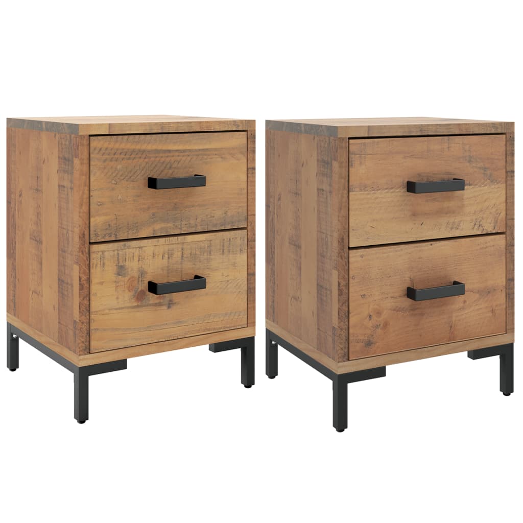 Vidaxl Mesitas de Noche de Madera Maciza de Pino 36x30x45 Cm Marrón y Negro
