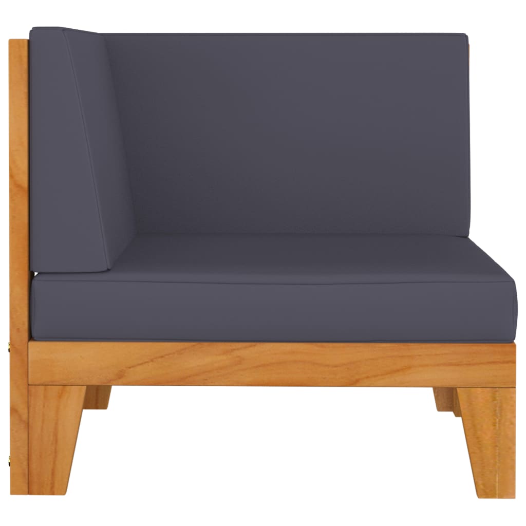 Vidaxl Sofá de Esquina Seccional y Cojines Madera Acacia Crema, Gris Oscuro, Conjunto Terraza