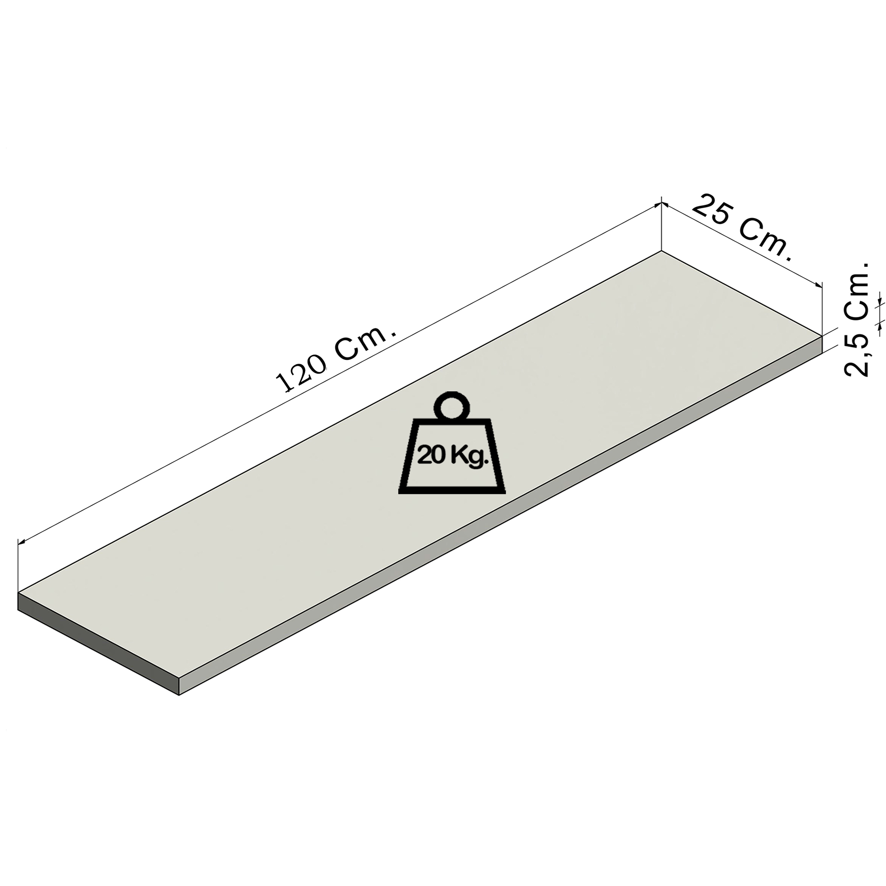 Henor Balda Pared Blanca 30 a 120 x 25 x 2.5 Cm. Estante Pared Madera . Carga 20 Kg. Blanco.
