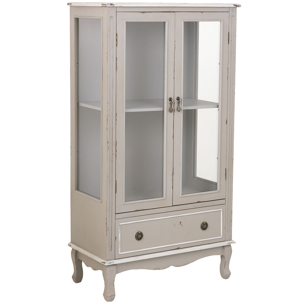 Wonderlust Deco - Vitrina de madera con 1 cajón y 2 puertas 80x42x148h cm Gris 80x42x148h cm