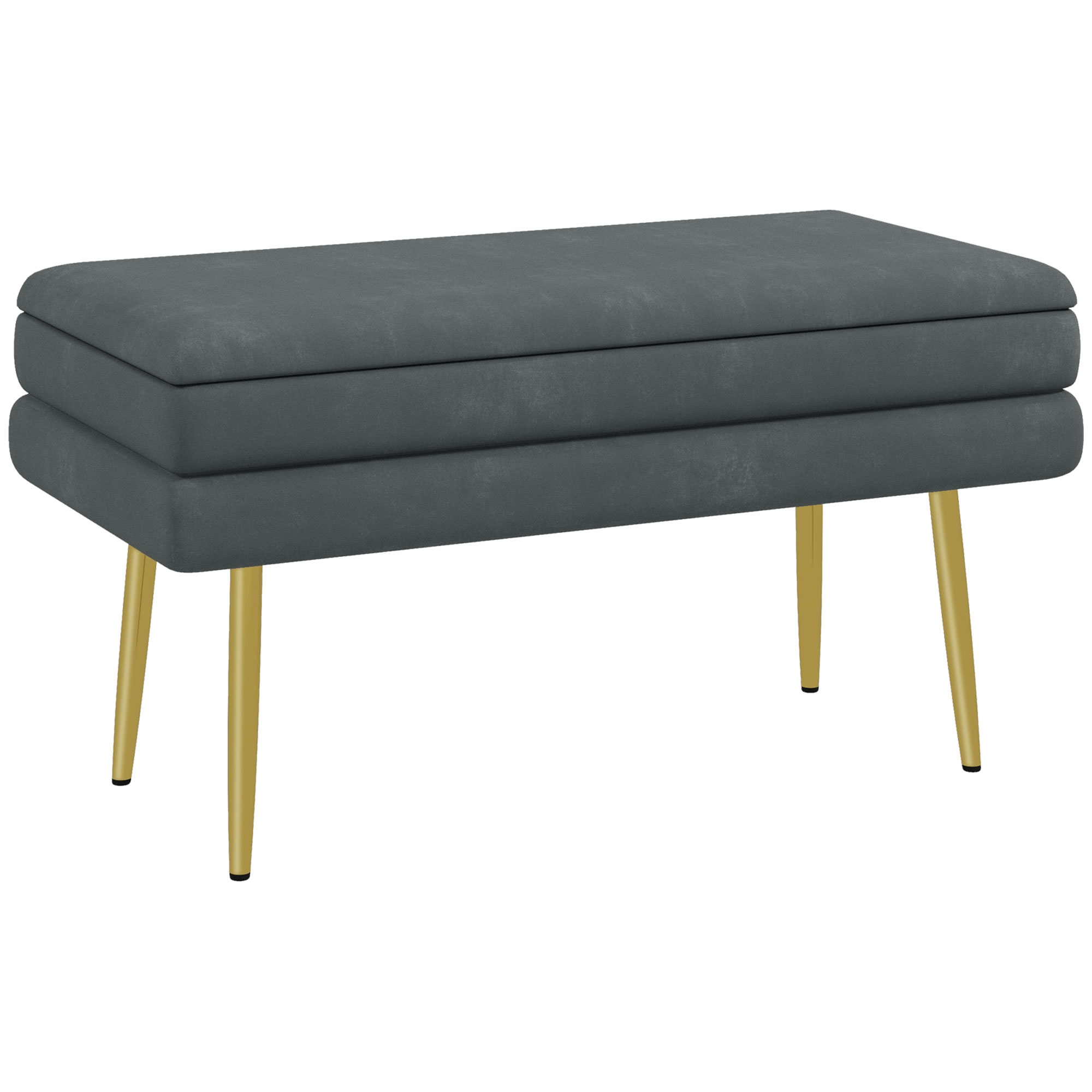 HOMCOM Puff Almacenaje 30L, Banco Almacenaje con Tapa Abatible y Patas de Acero, Tapizado en Terciopelo, Pie de Cama, para Dormitorio, Salón, Entrada, Carga 120 kg, 79,5x37,5x43 cm, Gris Oscuro