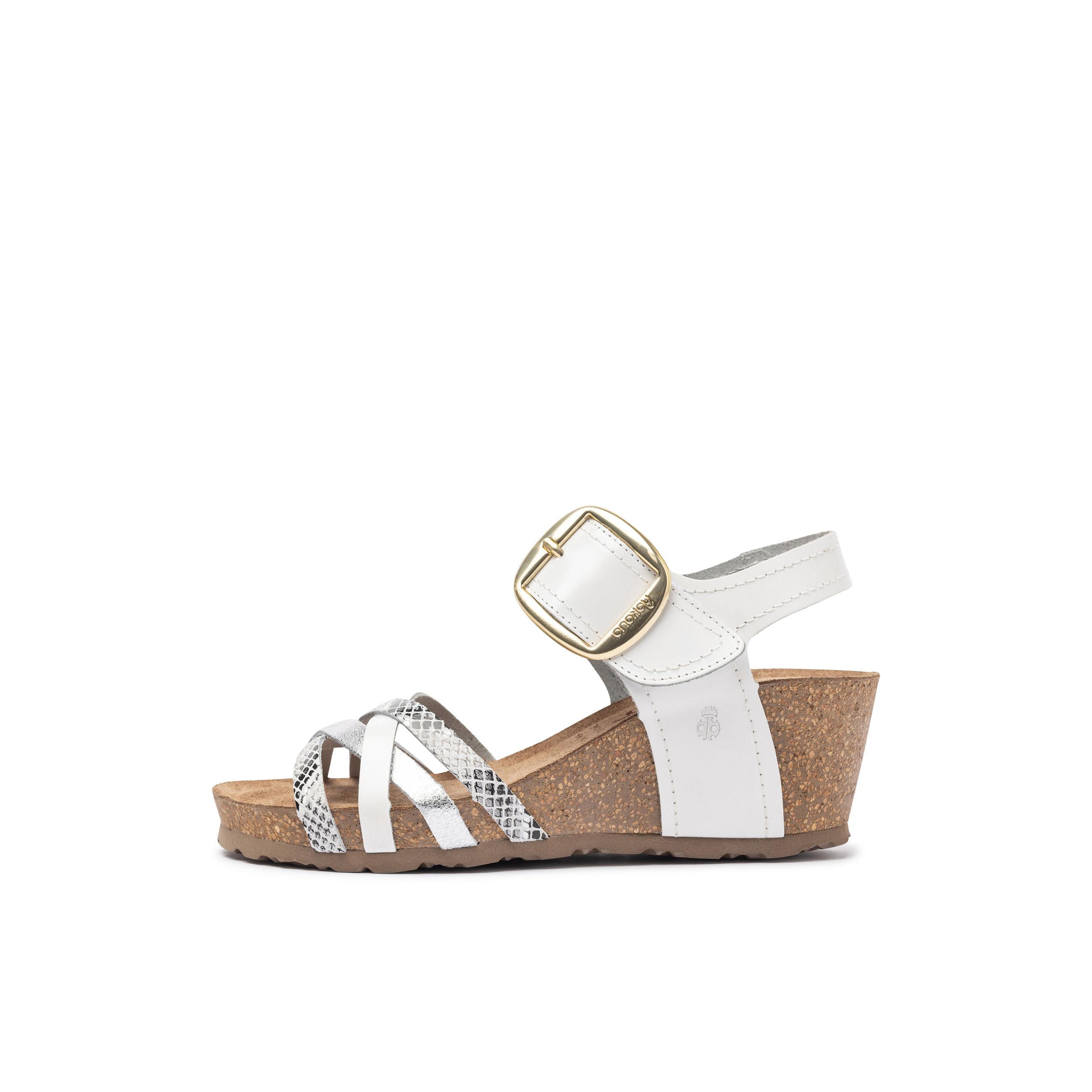 YOKONO Sandalia cuña CADIZ-250 BLANCO | Zapatos mujer Primavera-Verano | Piel vacuna  Serp/vaq. | 5 CM