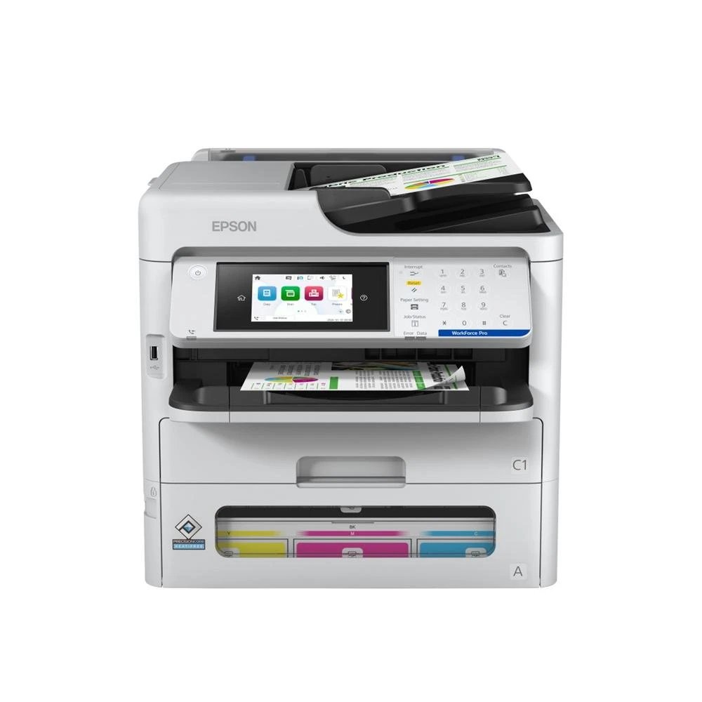 Impresora Inyección de tinta 4 A Legal y personalizados Wifi Epson WORKFORCE PRO EM-C800RDWF  | 25 ppm en monocromo y color, 4.800 Hz, Seguridad: IPSEC, IEEE 802.1X, Blanco