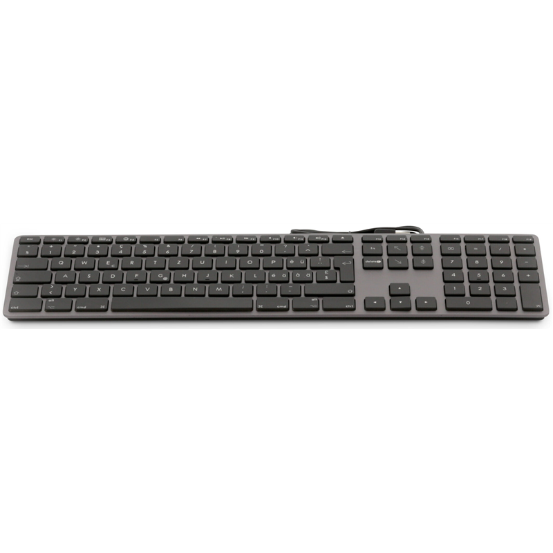 Teclado USB de fuente grande Teclado USB con cable de 110 teclas con 2x USB y cubierta superior de aluminio - Alemán - gris espa