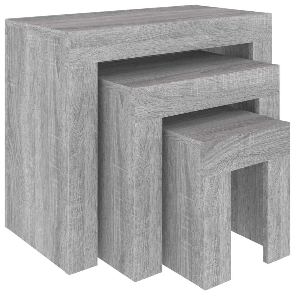 vidaXL Mesas de centro apilables 3 pzas madera ingeniería gris Sonoma
