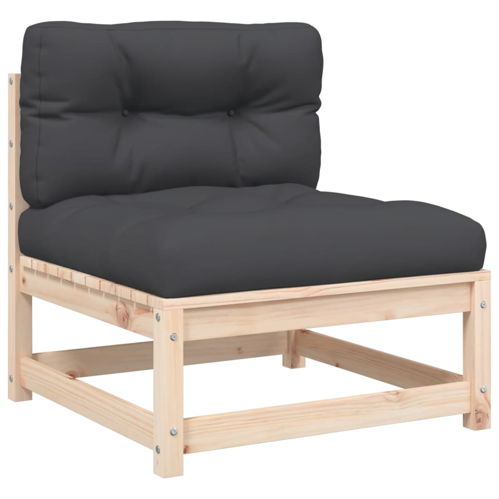 Vidaxl Sofá de Jardín Sin Reposabrazos con Cojines Madera Maciza Pino Natural y Negro