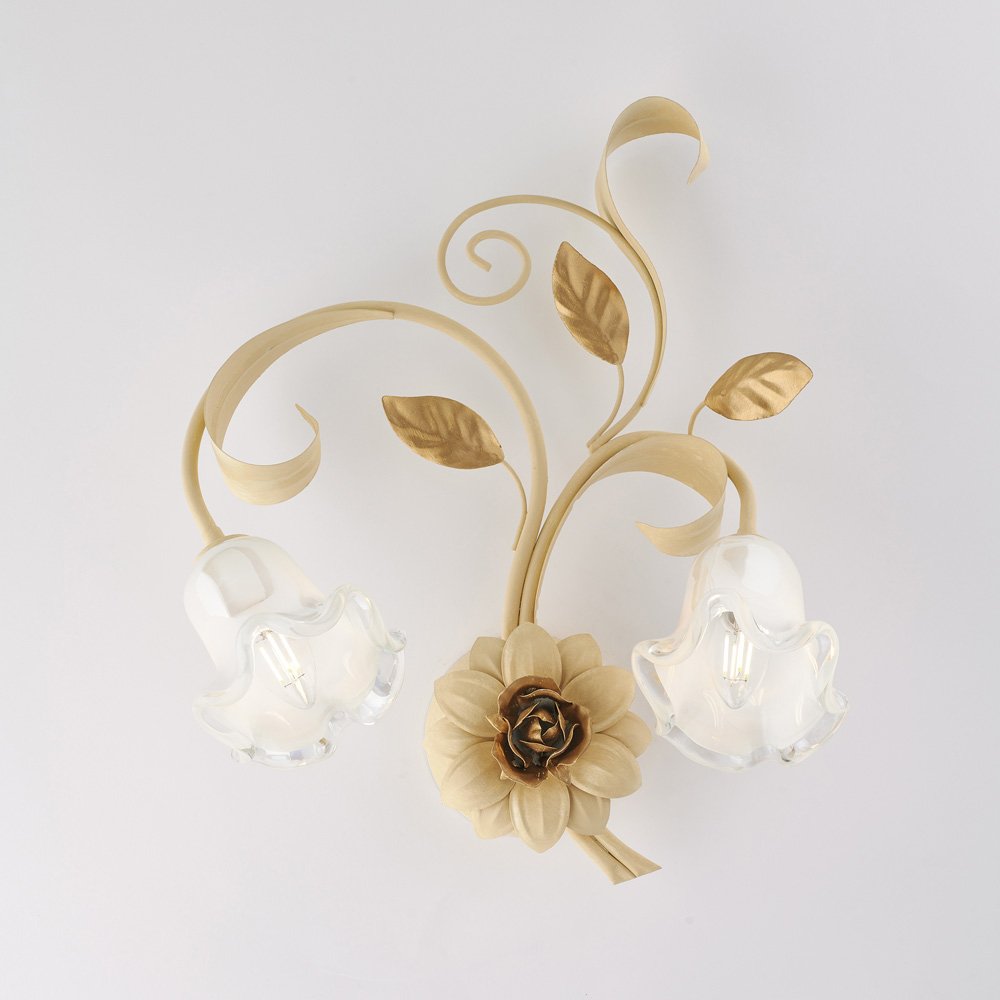 Applique Art Pobre cesta de marfil y oro 2 luces E14