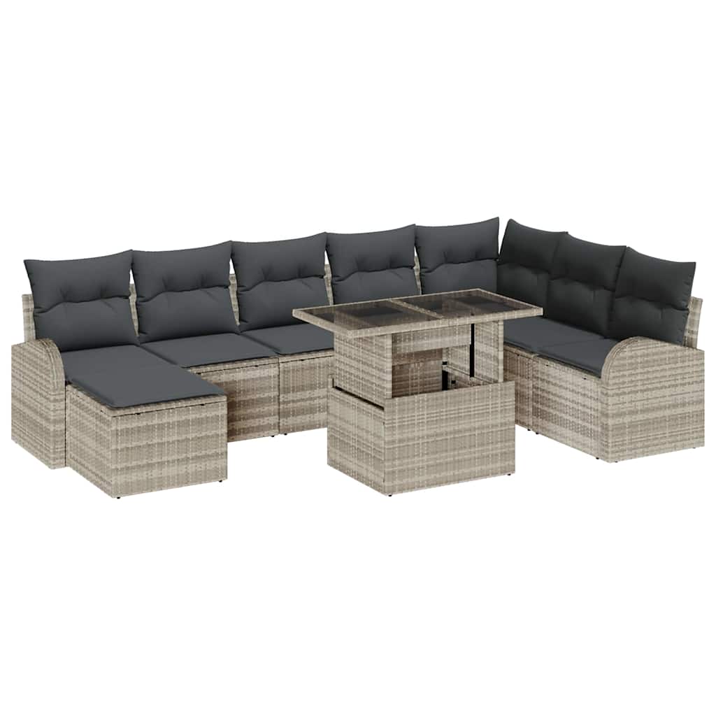 vidaXL Conjunto de sofá de jardín con cojín 9 pcs Gris claro
