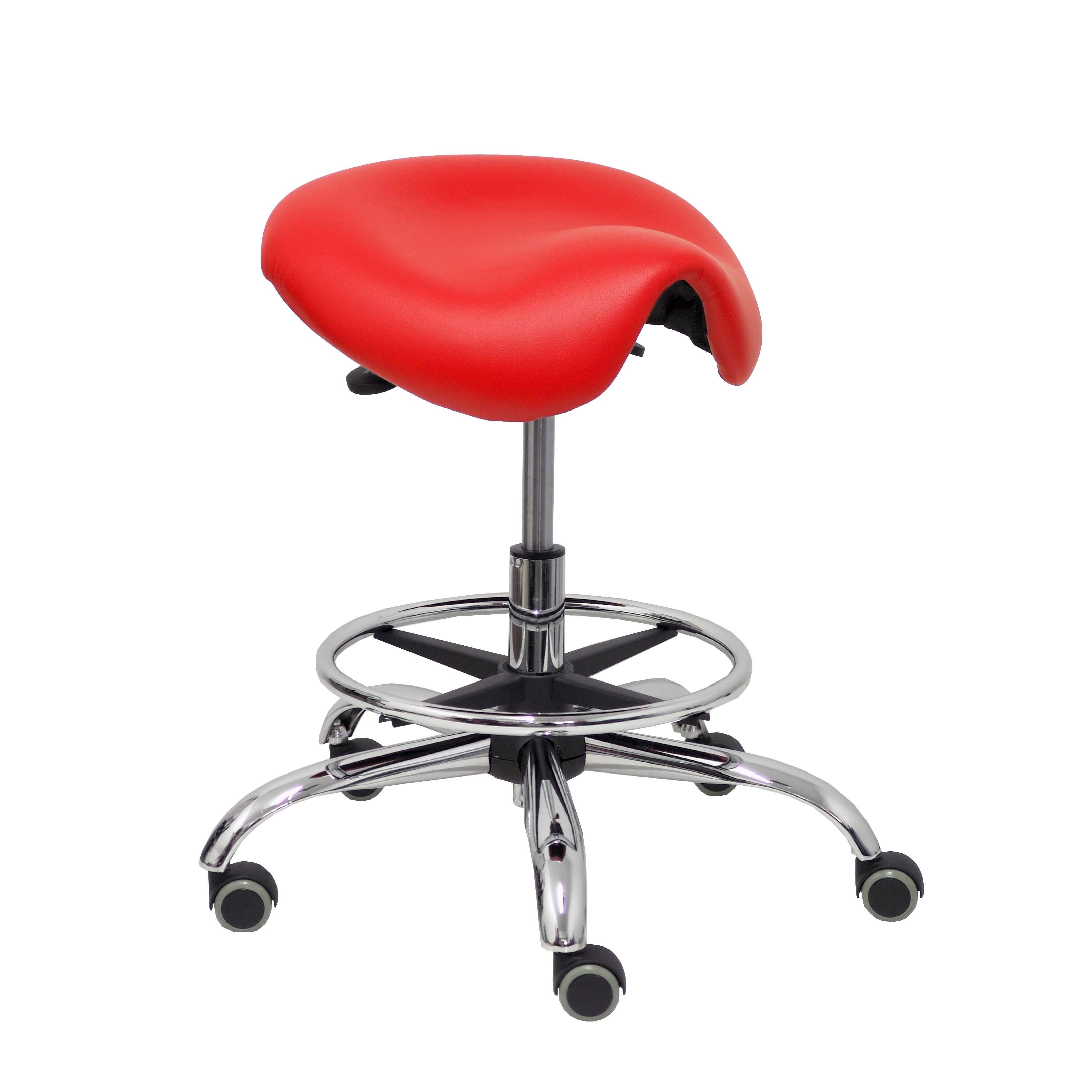 Piqueras Y Crespo Taburete Alatoz Clínico Giratorio Ergonómico Regulable en Altura con Aro Reposapiés Cromado y Tapizado en Similpiel Rojo