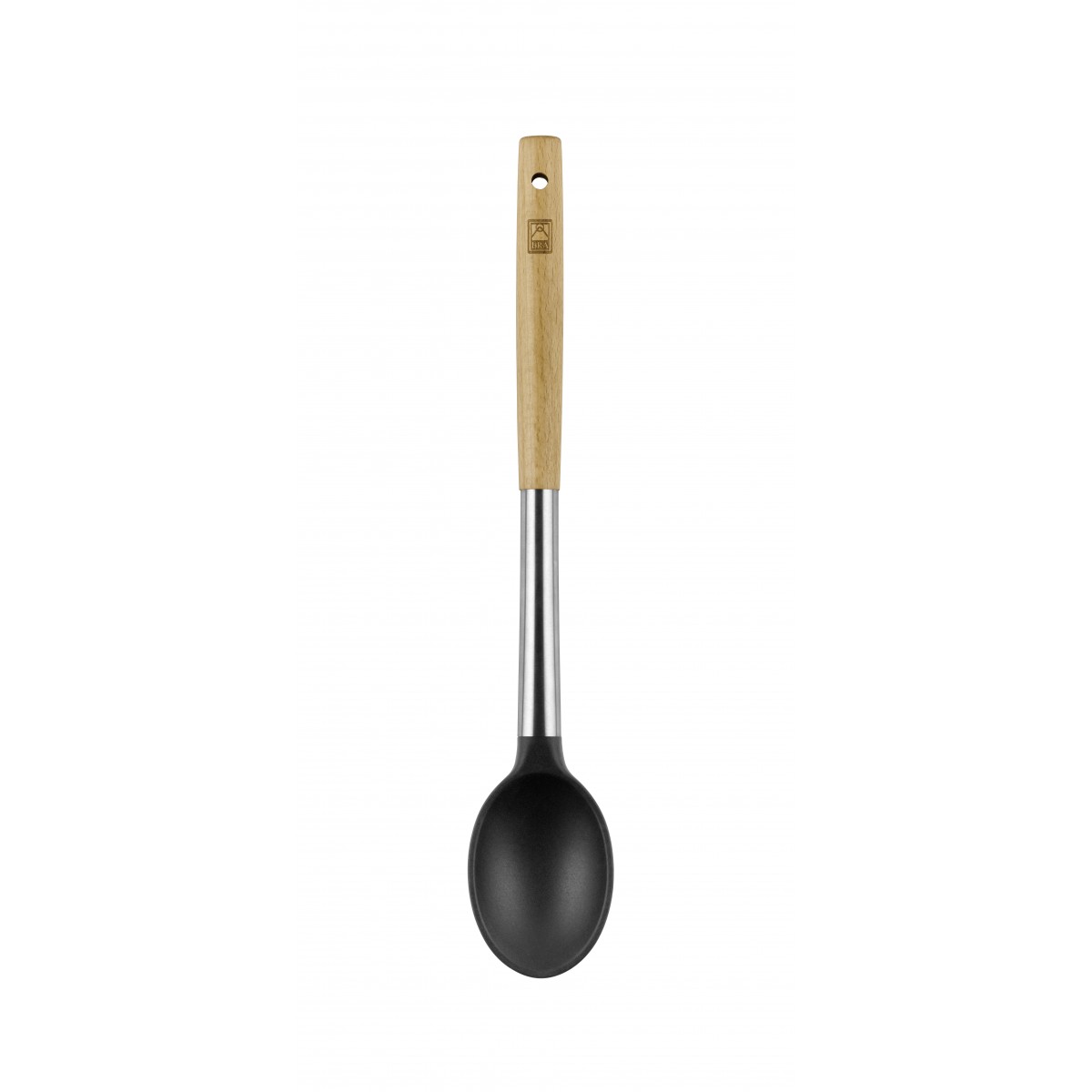 Bra - Cuchara de Cocina Market, Madera de Haya, Acero Inoxidable, Silicona Gris, Servir y Recoger, Fácil de Limpiar