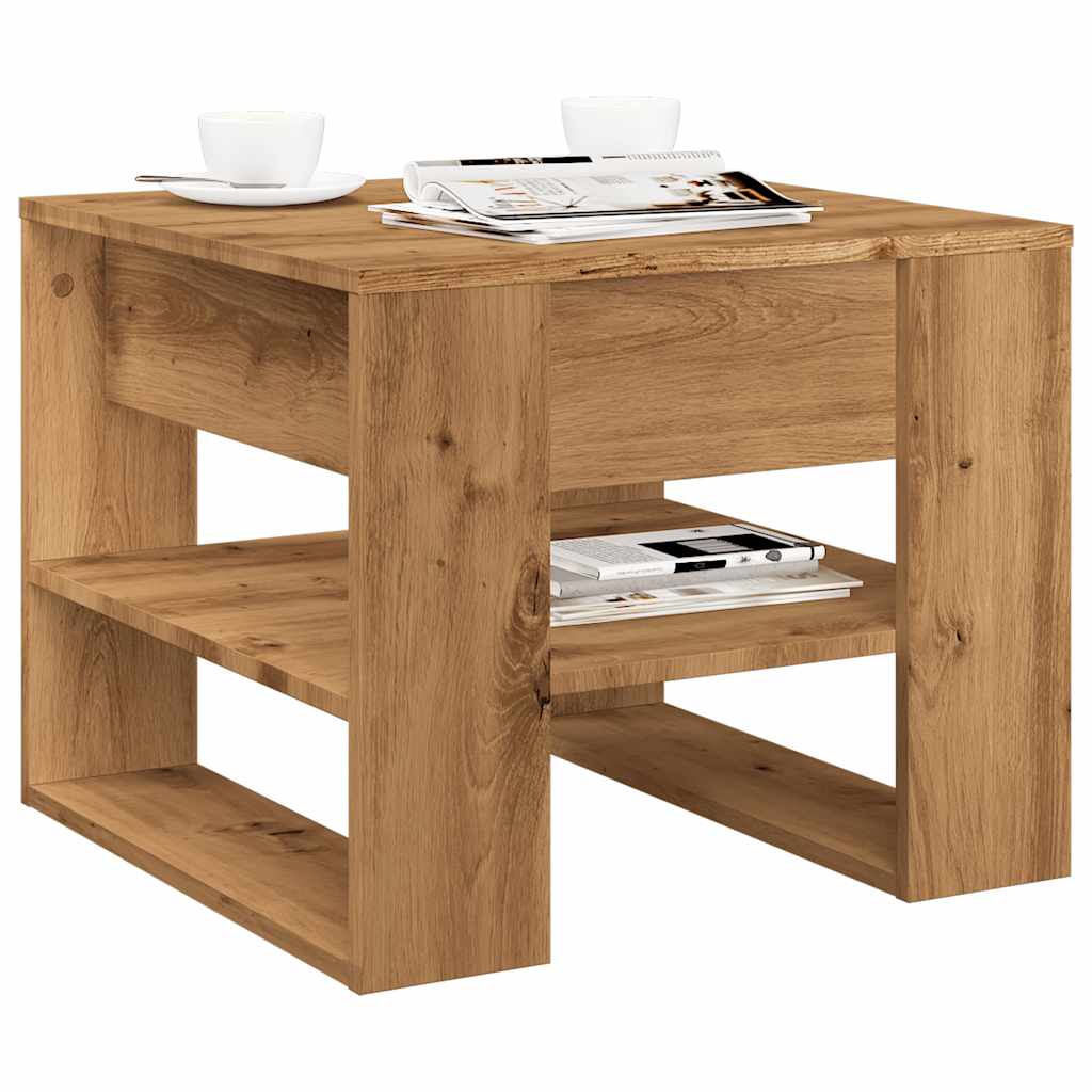 vidaXL Mesa de centro madera de ingeniería 55,5x55x45 cm en color Roble artisan/Madera antigua | estructura resistente ideal para salón dormitorio o estudio