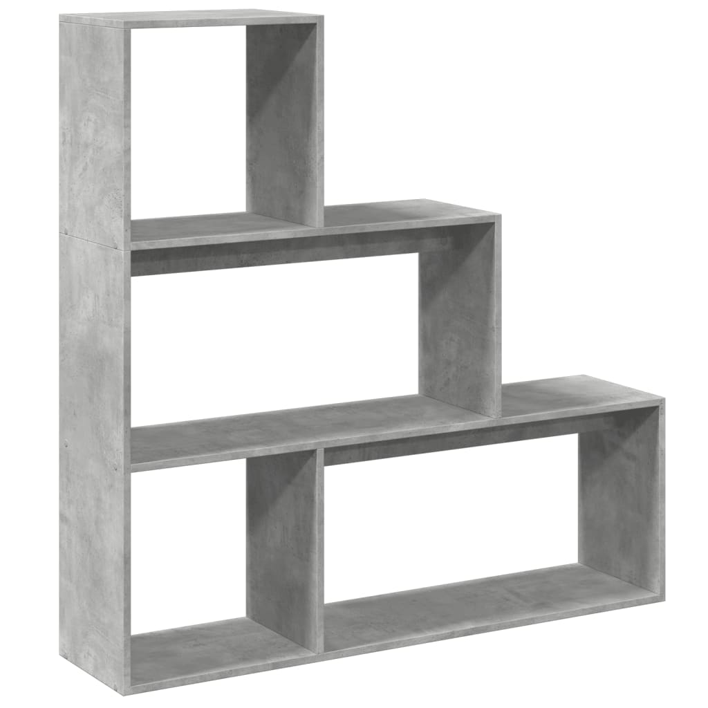 vidaXL Librería divisora 3 niveles madera gris hormigón 123x29x123 cm