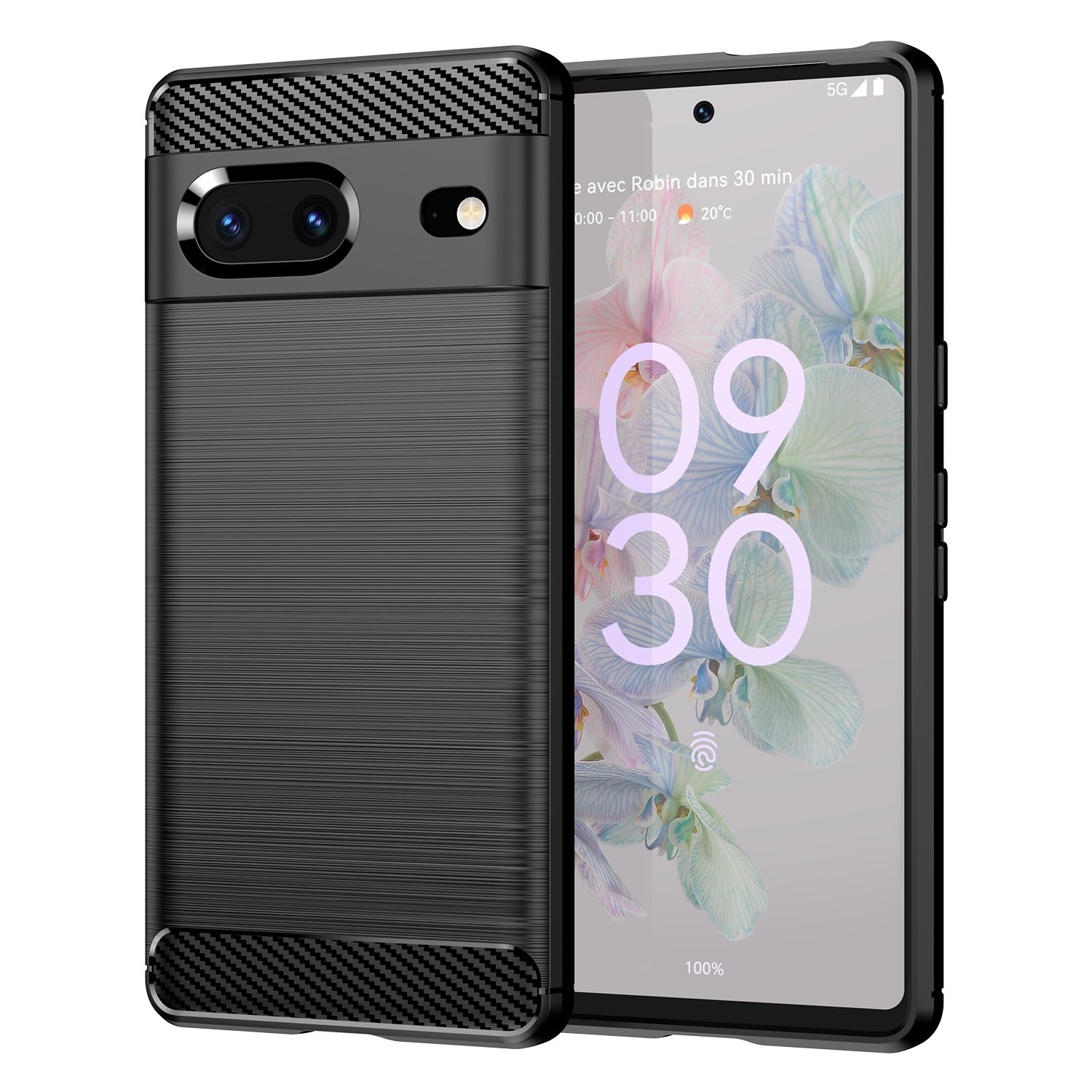 Funda para móvil Google Pixel 7 Carcasa Protectora Antigolpes Silicona Negra Diseño Fibra de Carbono Resistente Absorción de Choque [Compatible Carga Inalámbrica]