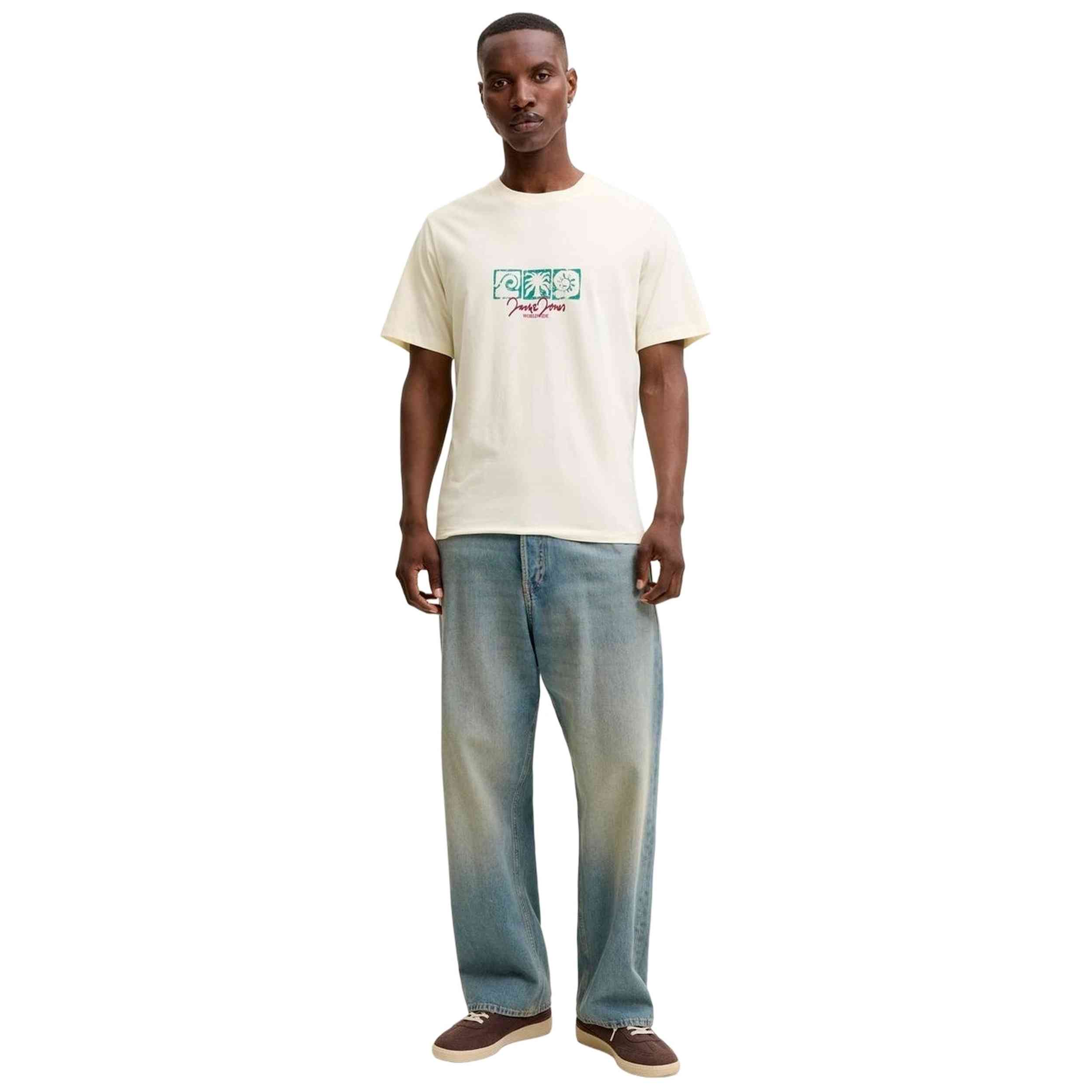 Camiseta Jack & Jones modelo Jorriviera Front Tee Ss Crew en color Crudo