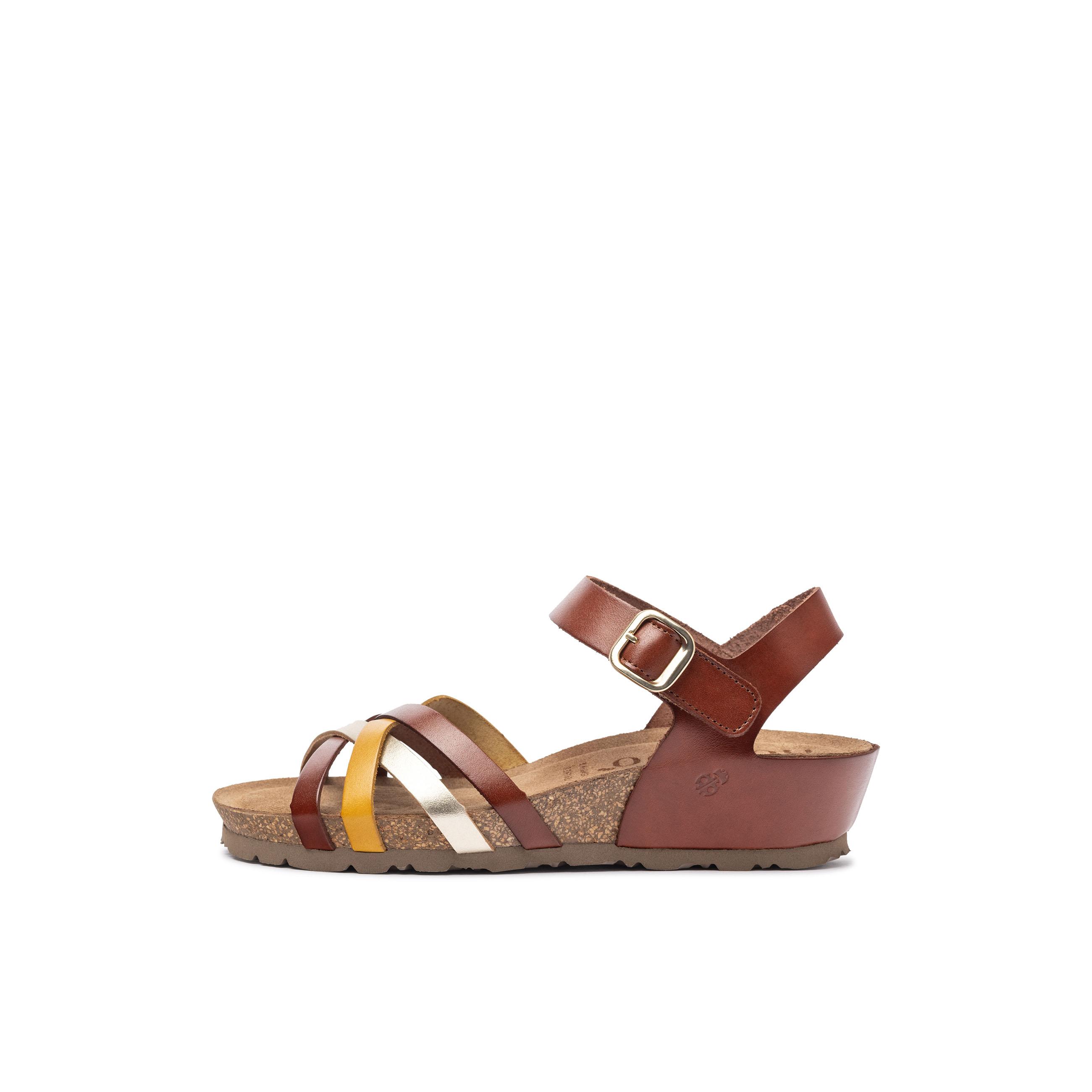 YOKONO Sandalia cuña MONACO-245 AMARILLO | Zapatos mujer Primavera-Verano | Piel vacuna  Vaq/lam | 3 CM