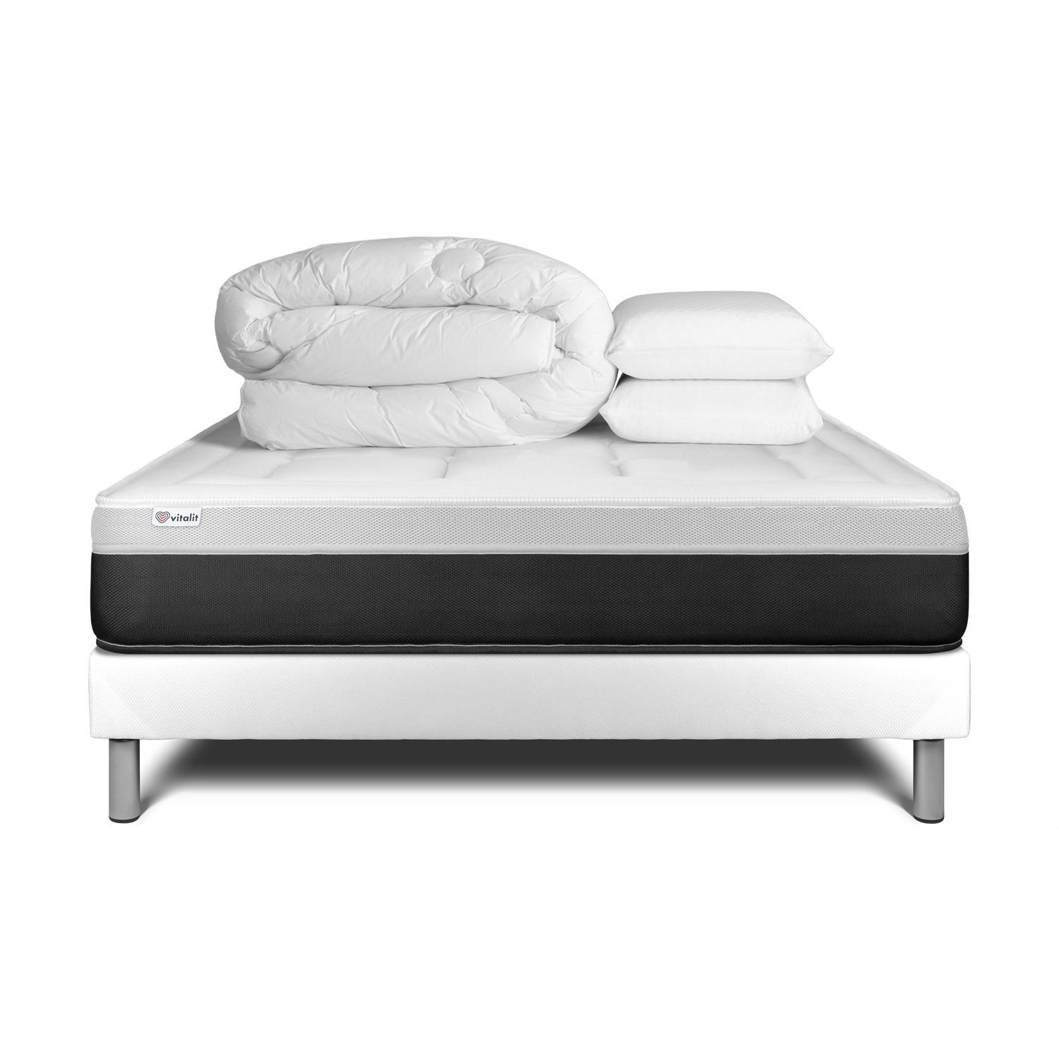 Pack cama completa - Colchón 140x190cm + Somier con láminas (en kit) + 2 almohadas + Edredón - Vital Form
