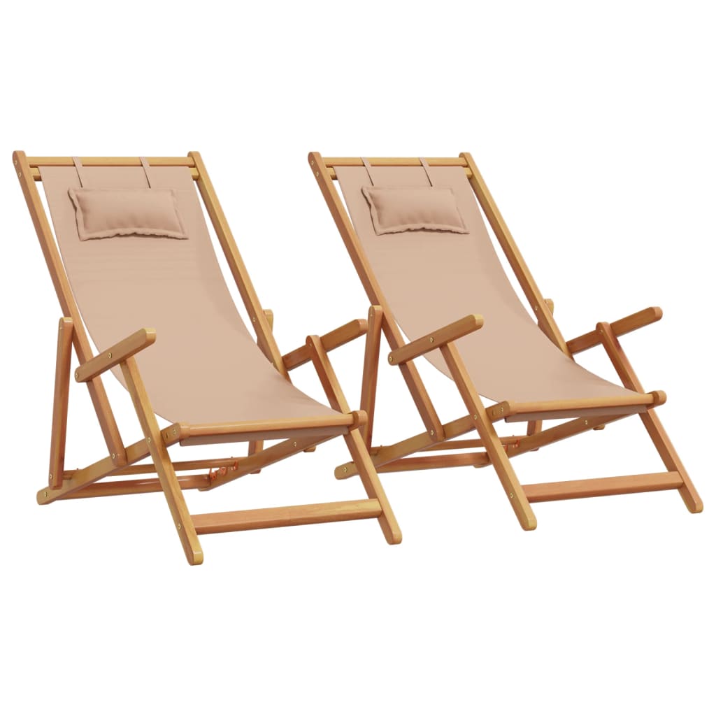 vidaXL Sillas de playa plegables 2 uds tela madera maciza azul blanco en color Azul y blanco/Taupé/Estampado de hojas | cómodas modernas ergonómicas para comedor cocina salón hogar