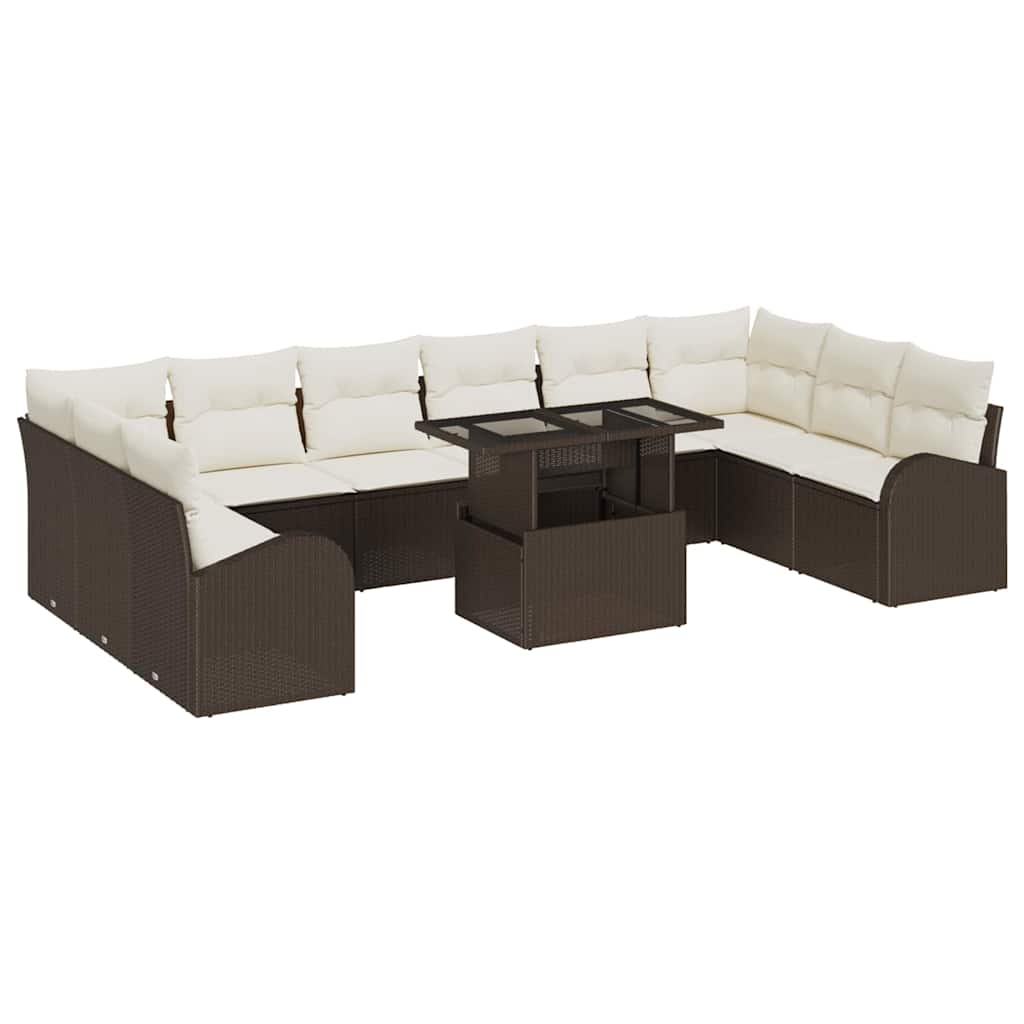 vidaXL Conjunto de sofá de jardín con almohada 11 pcs Marrón y crema