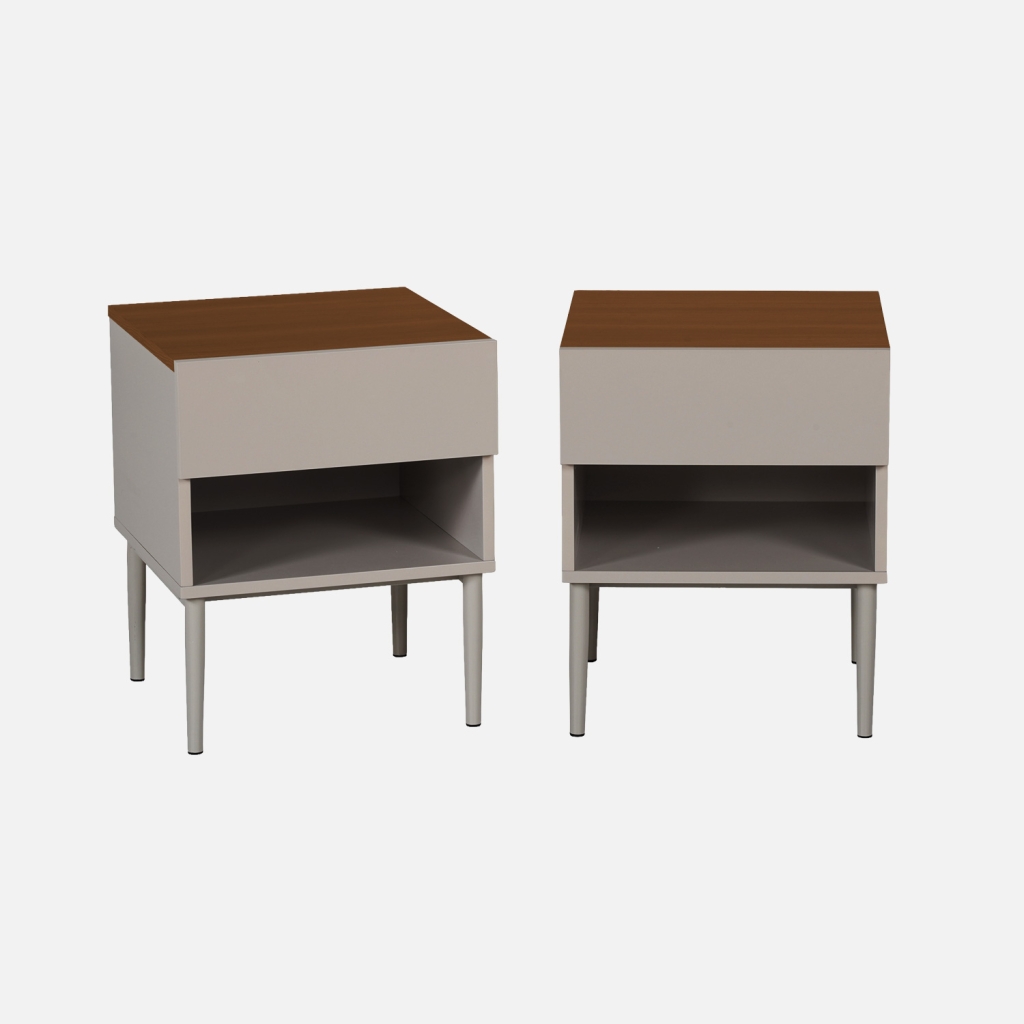 sweeek - Mesitas de noche de metal y decoración de madera,1 puerta, 1 nicho, set de 2 , Ashton , 40x40x50