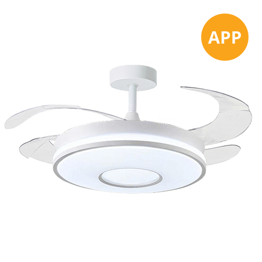 Ventilador de techo DC ALICE blanco, 4 aspas retráctiles, 72W LED 3000|4000|6000K, Al.30/35xD.108/50cm