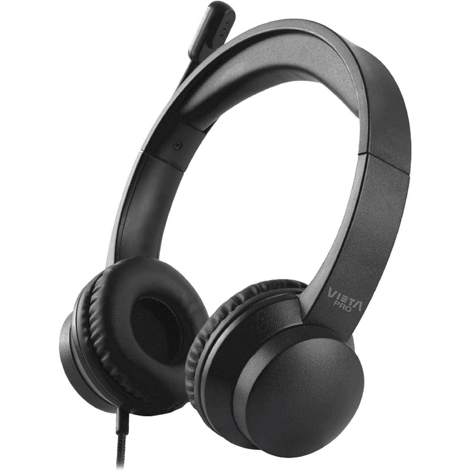 Vieta Pro Auriculares de Oficina | Cascos con Micrófono y Cable USB para PC con Botón para Control de Sonido | Compatible con Ordenadores, Chromebook, Tablet, Oficina y Videollamadas. Modelo Workey