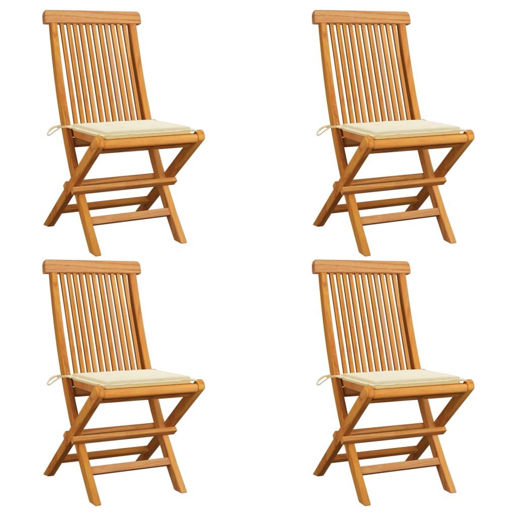 vidaXL Sillas de jardín 4 uds con cojines madera de teca