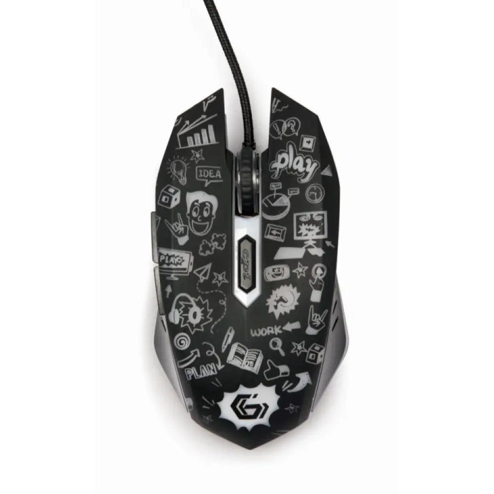 Gembird mus-6b-grafix-01 optik mouse 3600 dpi, kablolu 6 düğmeli tasarım, çok renkli led aydınlatma, oyun ve ofis kullanımı için ideal, optik hareket algılama ve usb tip a arayüzü ile güvenilir performans sunar.
