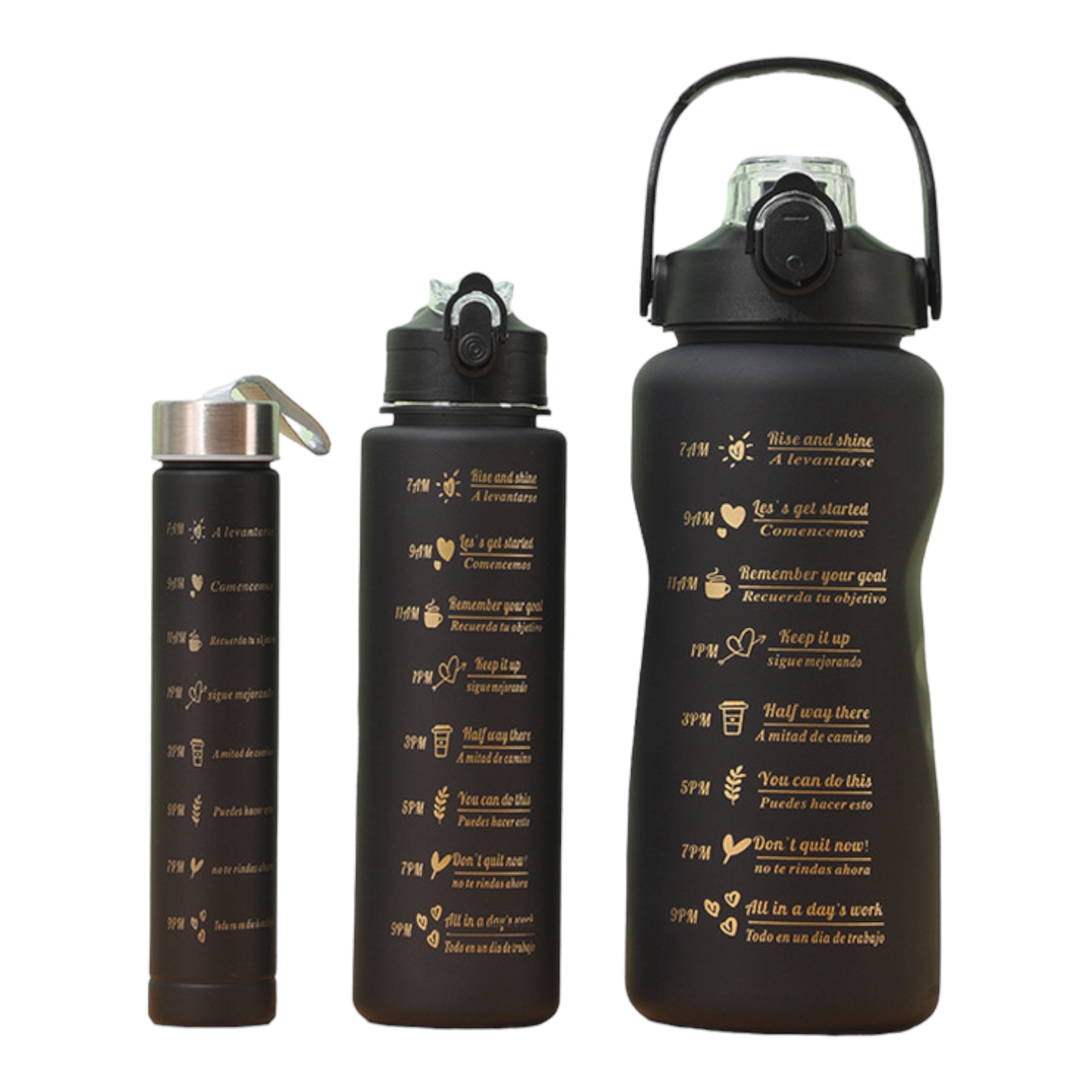 Botella Agua 1.5 Litros Plástico , Botella Agua 2.0 Litros y Agua 900ml y 300ml. Distintas Botellas de Agua Deportivas con Pajita a prueba de fugas, sin BPA, Motivacional, portátil para camping, bicicleta, escuela, coche (bta)