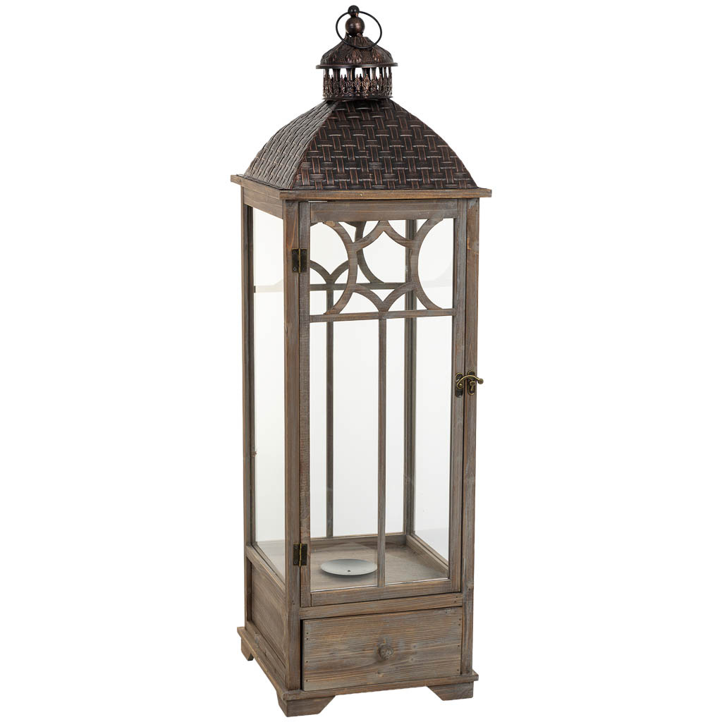 Wonderlust Deco - Farol de madera marrón envejecido 31.5x31.5x104h cm Marrón 31.5x31.5x104h cm