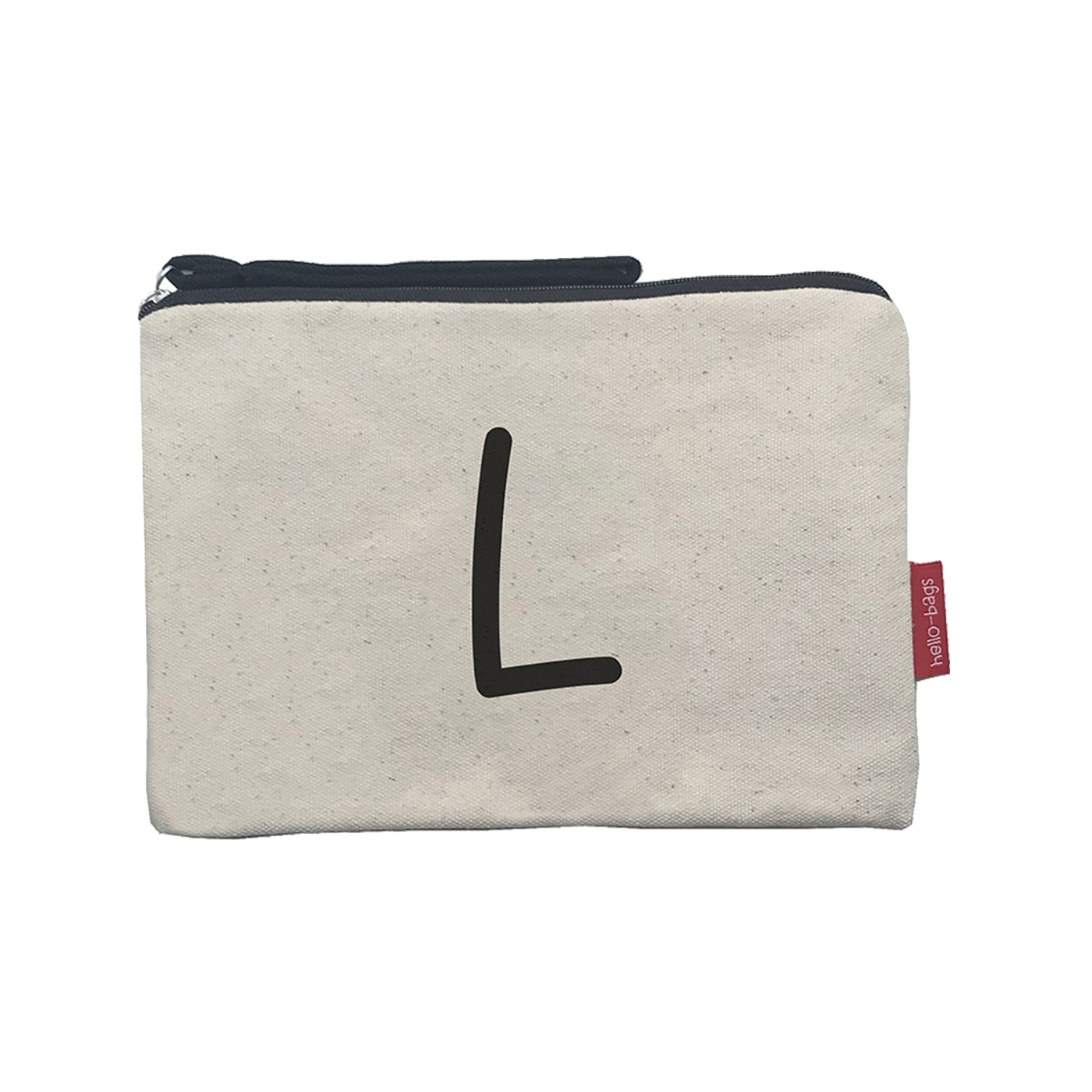 Hello-Bags. Bolso Neceser / Cartera de Mano con cremallera y forro interior. Exterior: Algodón 100%. Incluye sobre kraft de regalo. Modelo L. Color: Crudo / Negro. 23x15,5 cm.