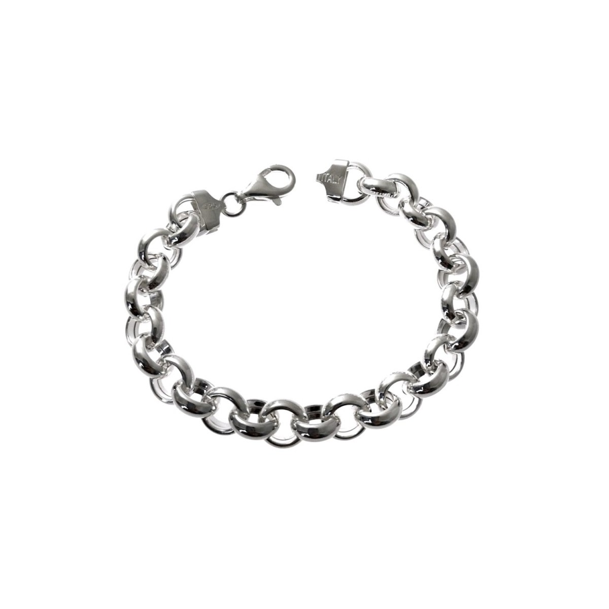Pulsera plata Ley 925m eslabones asas huecas 20cm. lisa cierre mosquetón