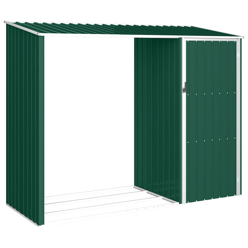 vidaXL Cobertizo jardín de leña acero galvanizado verde 245x98x159 cm