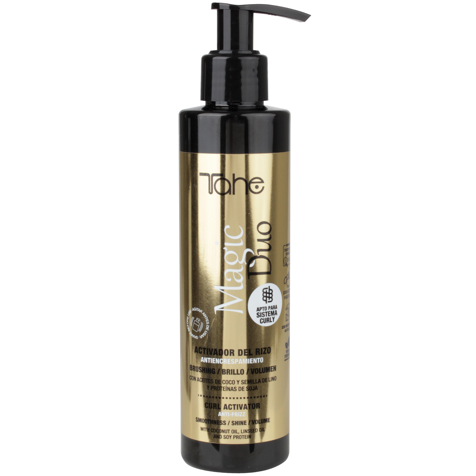 Tahe Magic Duo Activador del rizo / Alisador antiencrespamiento con Aceites de Coco, semillas de Lino y Proteínas de Soja, 200 ml
