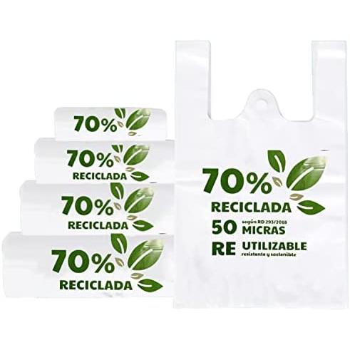 STARLEY-Bolsas Plastico Camiseta 70% Reciclada (PACK AHORRO),Bolsas de Plastico con Asas,Bolsas Camiseta Reutilizables y Seguro para Alimento,Bolsas Plastico Asas PREMIUM Resistente y Sostenible