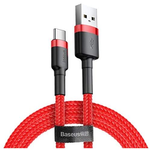 Cable Tipo C a USB Baseus, Carga Rápida y Transferencia de Datos, Compatible con Dispositivos Samsung Galaxy S10/Plus/Little, Mate 20, Xiaomi, Oneplus, LG, OPPO, Honor Nexus, Mi5 (1 M, Rojo)