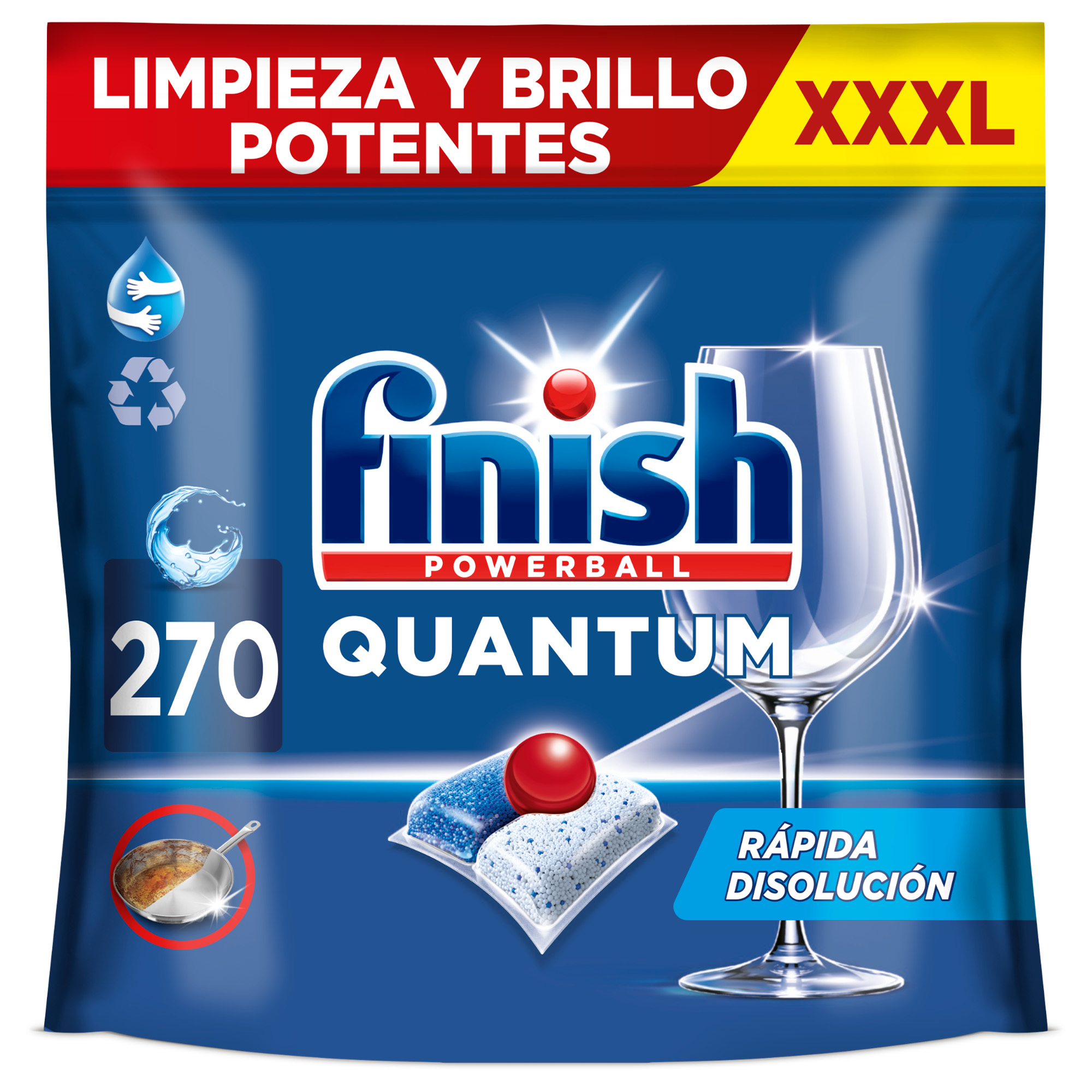Finish Powerball Quantum, 90 | 180 | 270 Pastillas para Lavavajillas, Limpieza y Brillo Potentes, Aroma Regular Formato 1x90 | 2x90 | 3x90