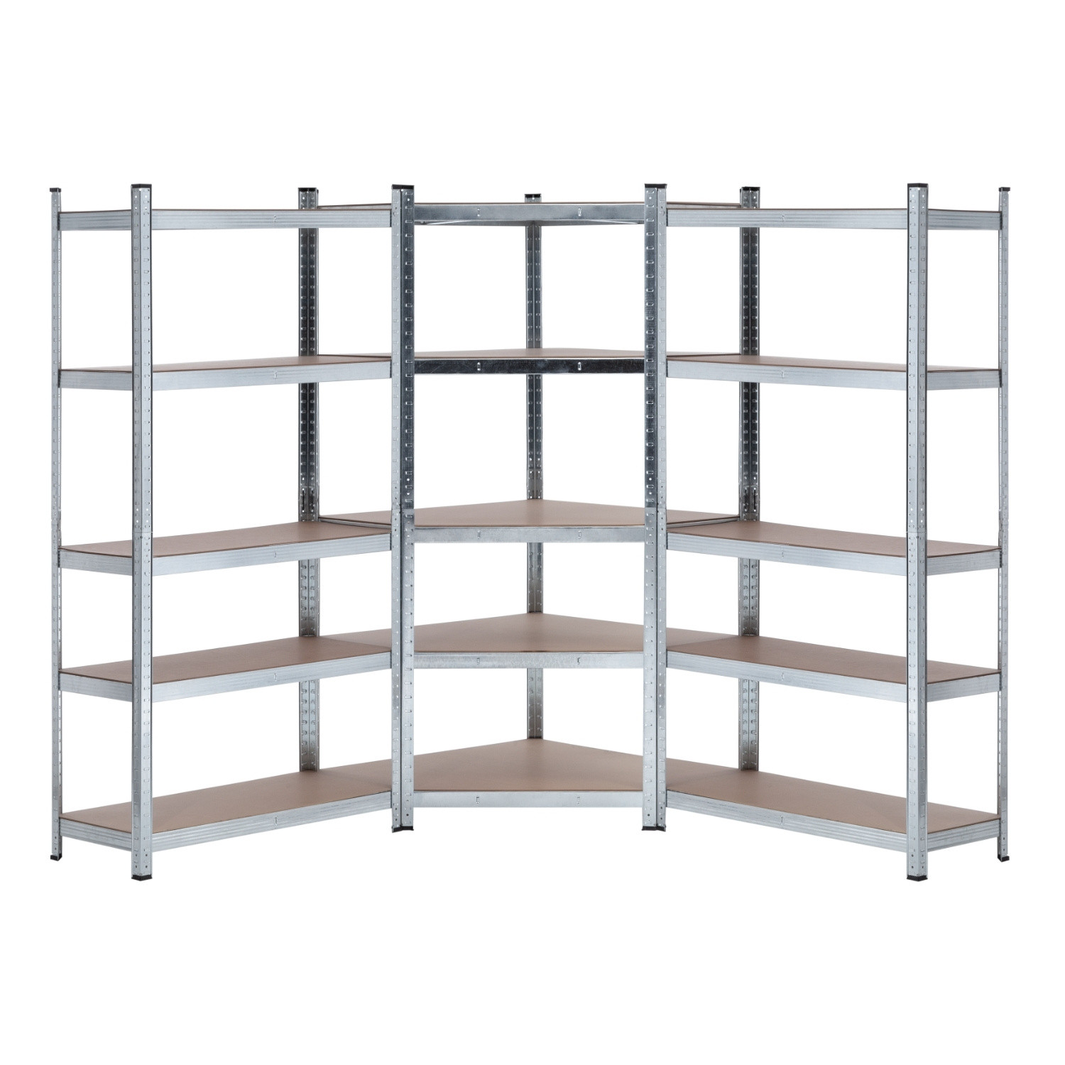 7H SEVEN HOUSE - Pack 2 Estanterías Modulares + 1 Estantería Esquinera, Acero Galvanizado y MDF Antihumedad, Hogar, Trastero, Garaje, Taller, Comercio, 5 Baldas Ajustables, Carga Máx. 875Kg (x3)