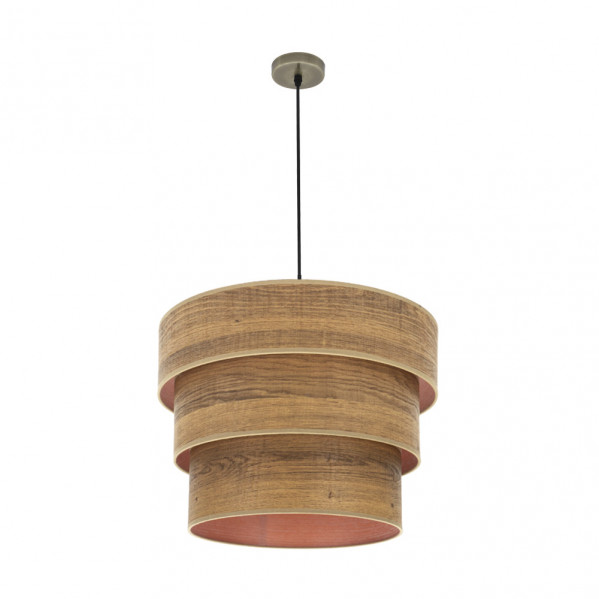 Colgante triple smile 3xe27 cuero/madera oscura regx50x50 cm