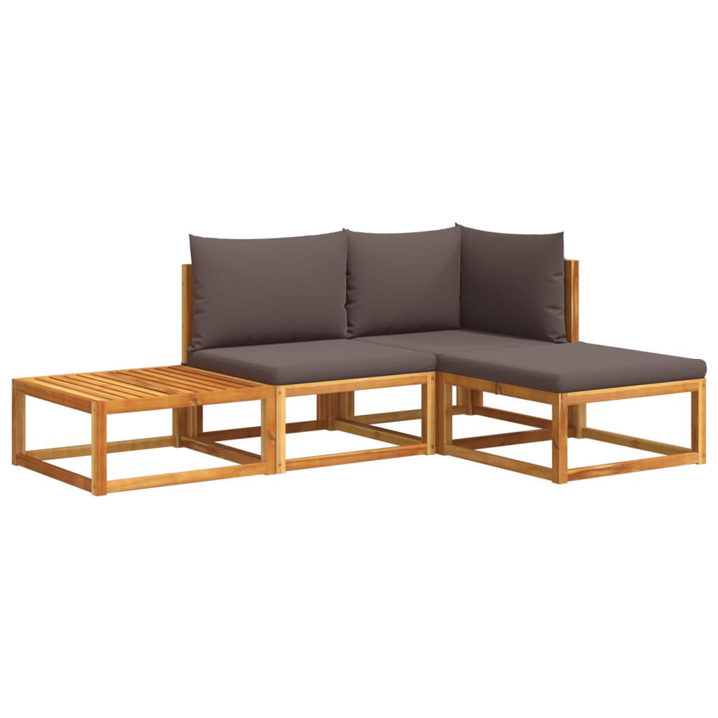 vidaXL Conjunto de sofá de jardín de 4 piezas con cojines de madera de acacia y cuerda