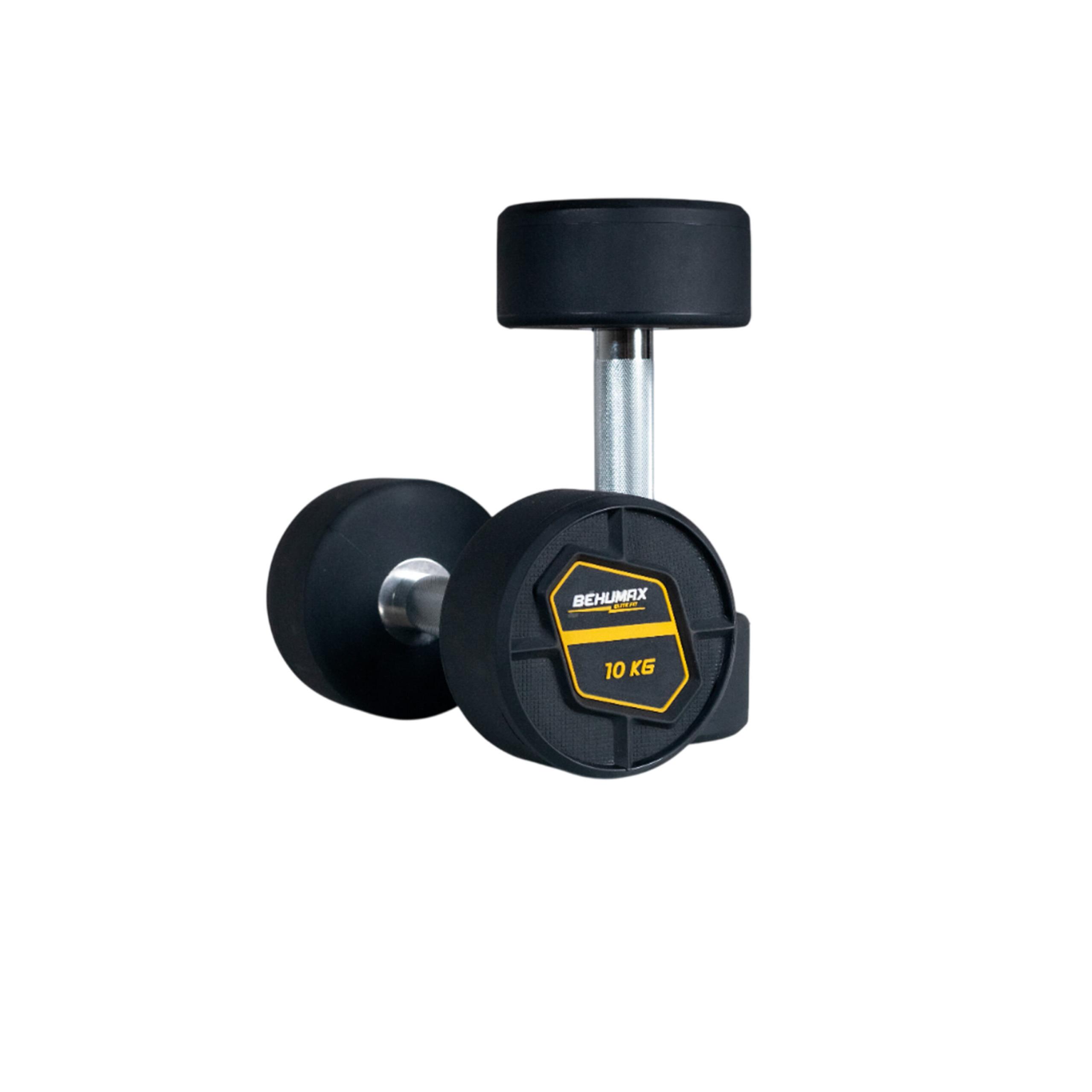 Mancuernas Redondas Power Pro de BEHUMAX - Pesos de 2,5 kg a 50 kg, Mango de Acero Cromado y Cabezal de Poliuretano Premium para Entrenamiento de Fuerza