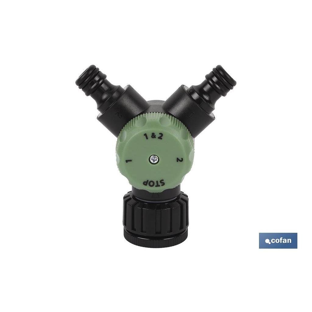 COFAN - Colector de riego | Con 2 salidas para mangueras de jardín | Con adaptador de grifo | Cabeza de 3/4" - 1"