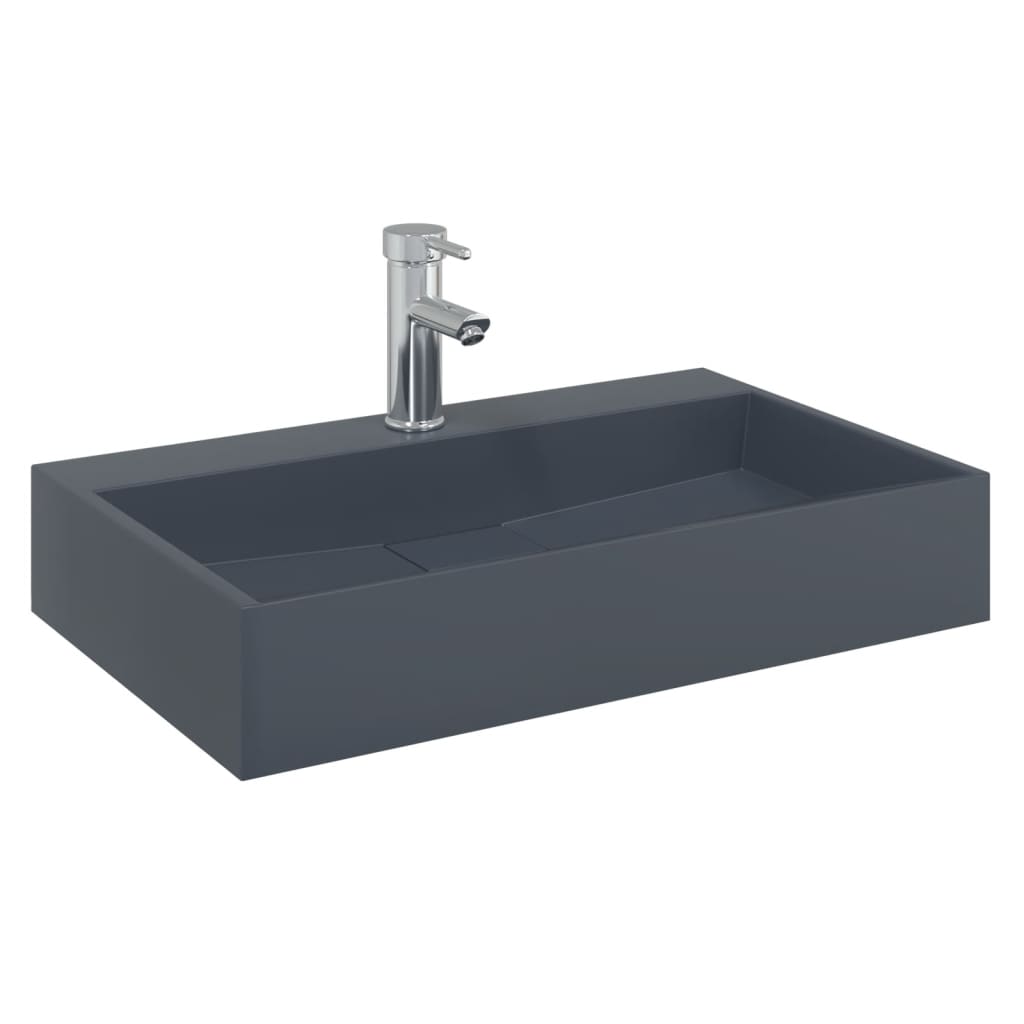 vidaXL Lavabo de fundición de mineral/mármol 60x38x11 cm Color Antracita,  Negro, y mas