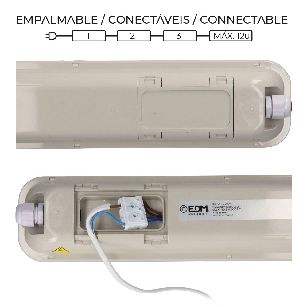 regleta estanca led ip65 36w 4034lm 6500k luz fria 8,6x118x6,6cm edm
