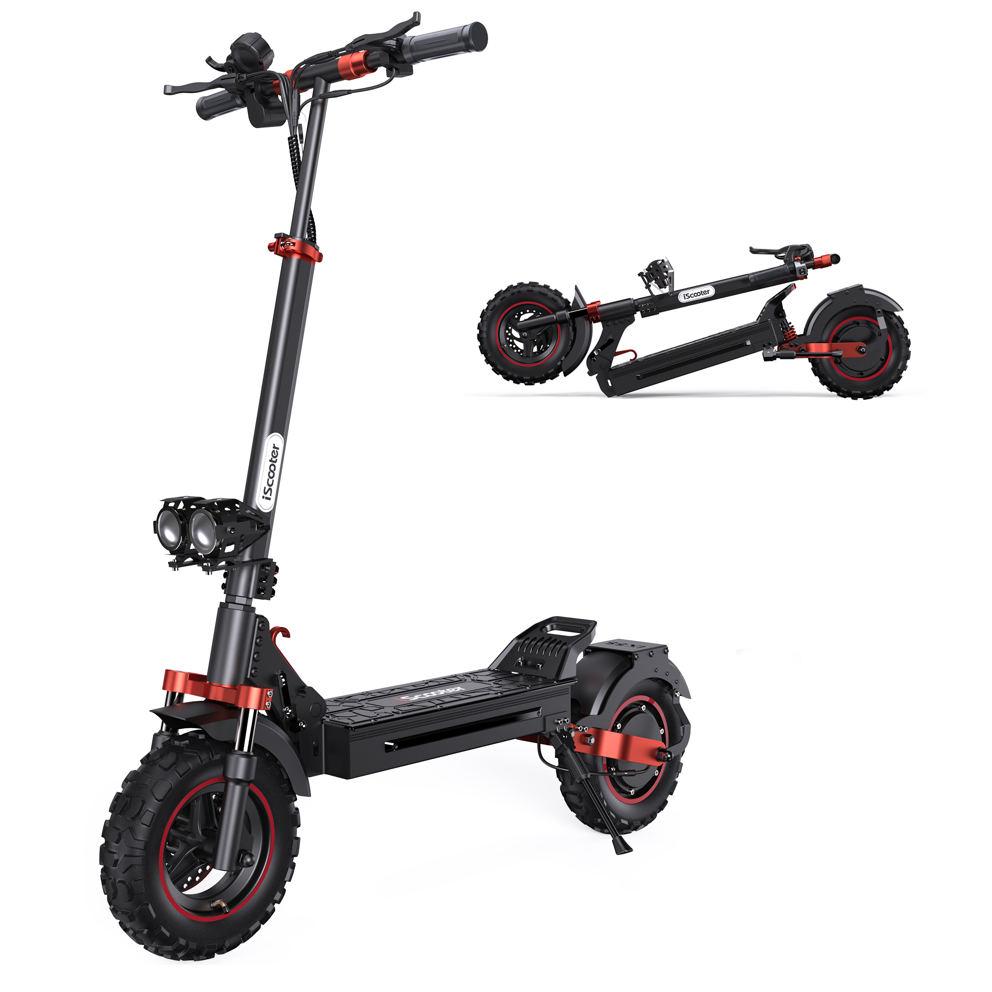 Patinete Eléctrico Plegable iScooter iX5S 1000W con Batería de 15Ah, Alcance de 65 km, Neumáticos de 11", Cuatro Amortiguadores y Frenos de Doble Disco