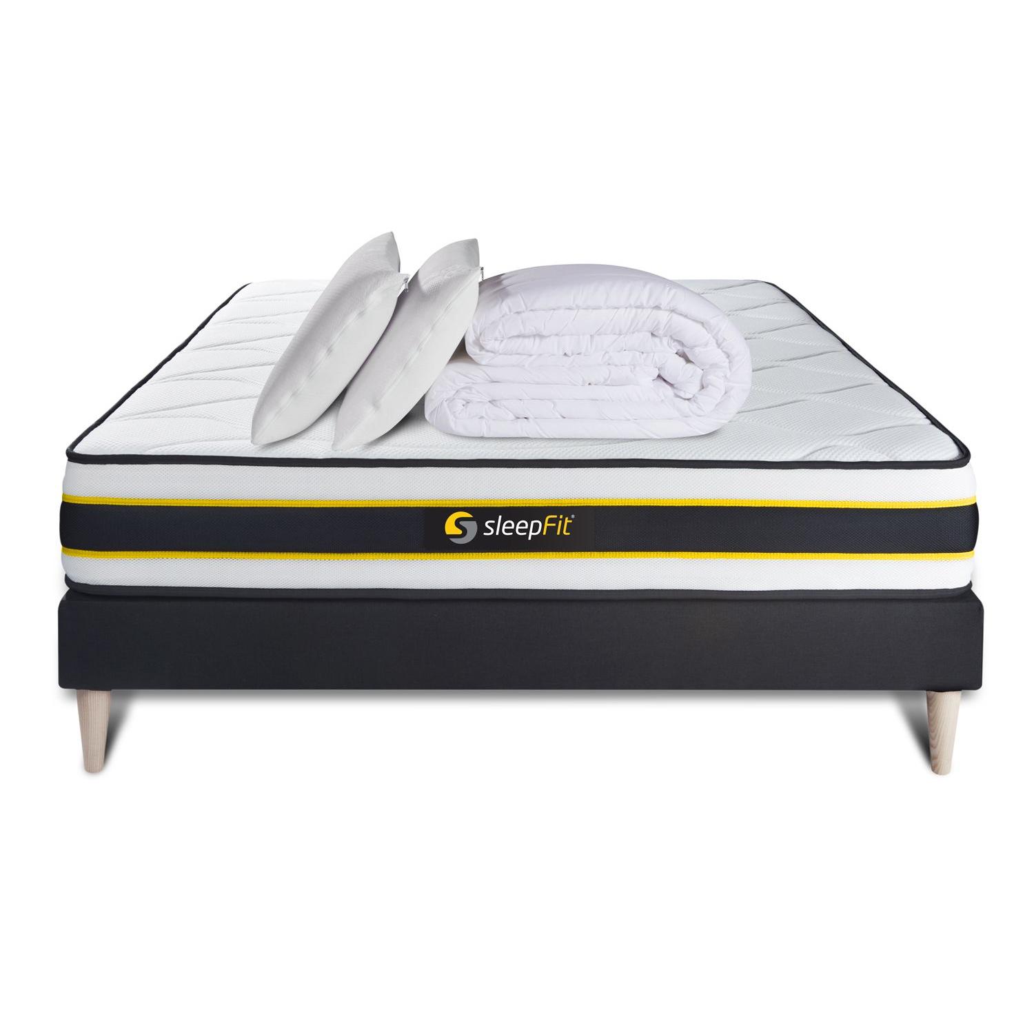 Pack cama completa - Colchón 160x200cm + Somier con láminas (kit) + 2 almohadas + Edredón - Flexy