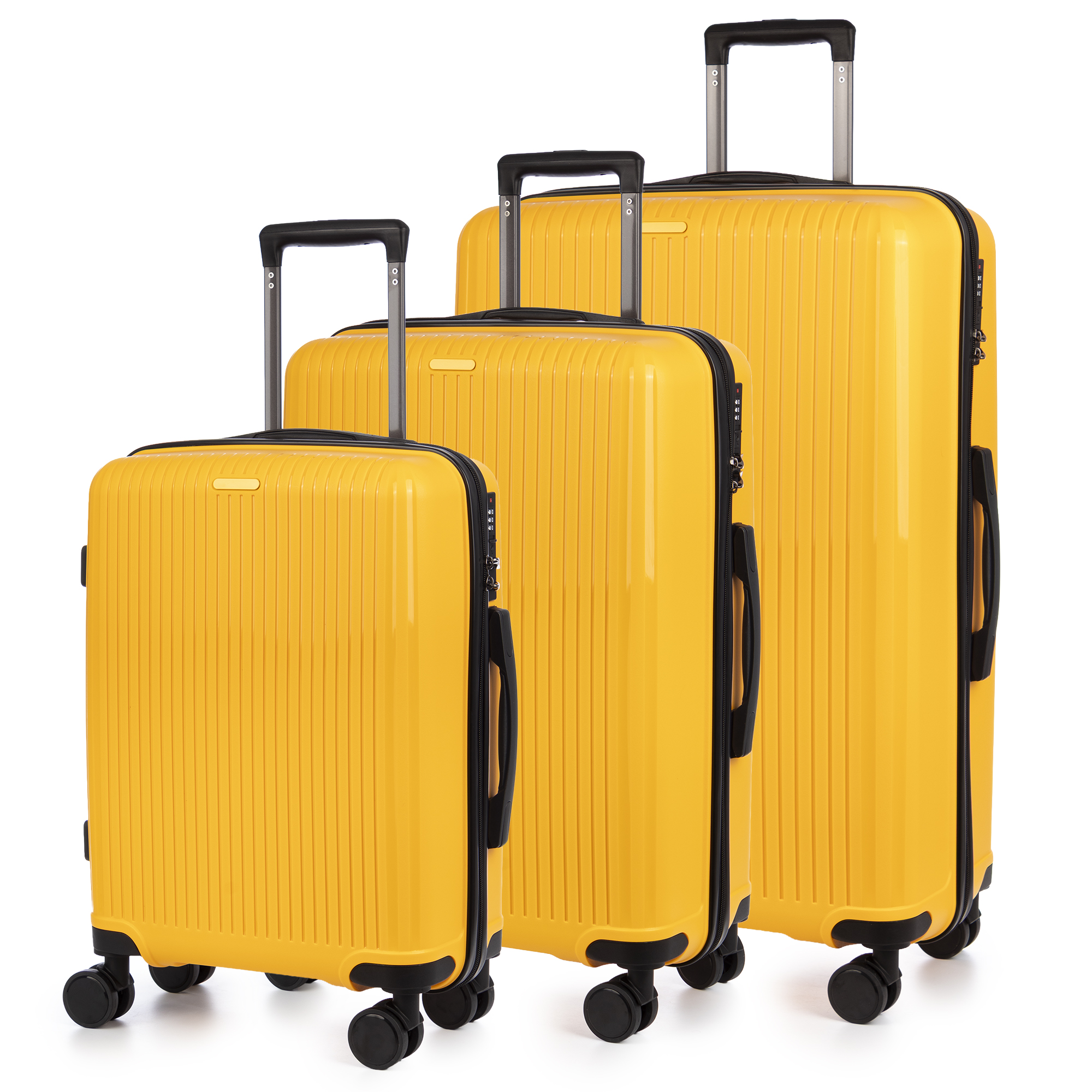 DAM Juego de 3 maletas Trolley, en material ligero PP resistente a la rotura. Cerradura TSA numérica, 4 ruedas dobles giratorias 360°.