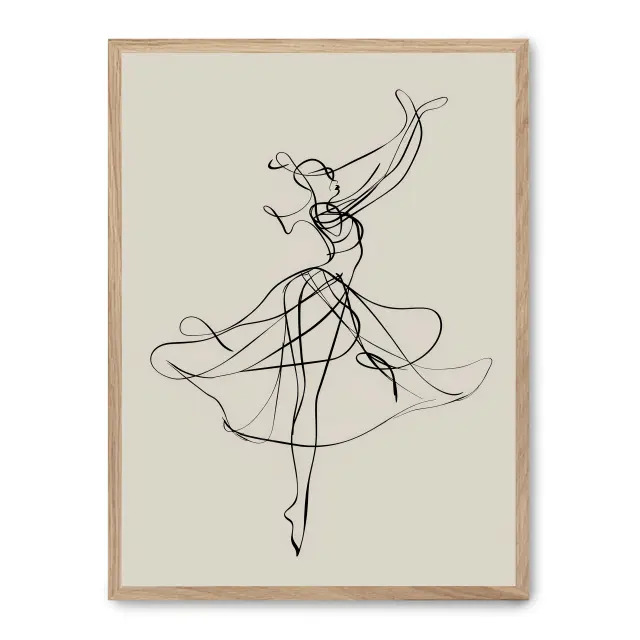 Cuadro dance lines 30x40cm, Póster impreso en papel de primera calidad de 180gr, montado sobre marco de madera MDF acabado roble., Arte - Dibujo de línea